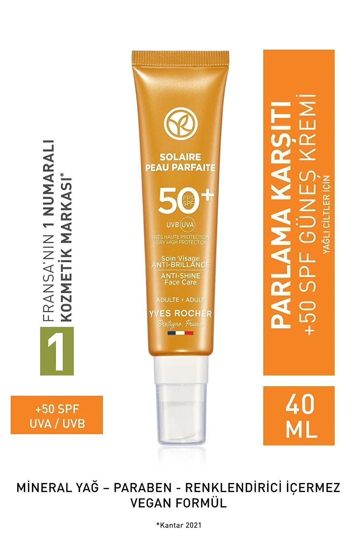 Spf 50 Yüksek Korumalı Parlama Ve Leke Karşıtı Yüz Güneş Kremi / Şampuan Masaj Fırçası Hediyeli