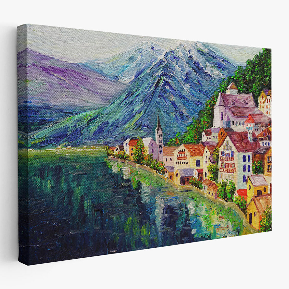 Avusturya Hallstatt Yağlıboya Görünüm Dekoratif Kanvas Duvar Tablosu-3438