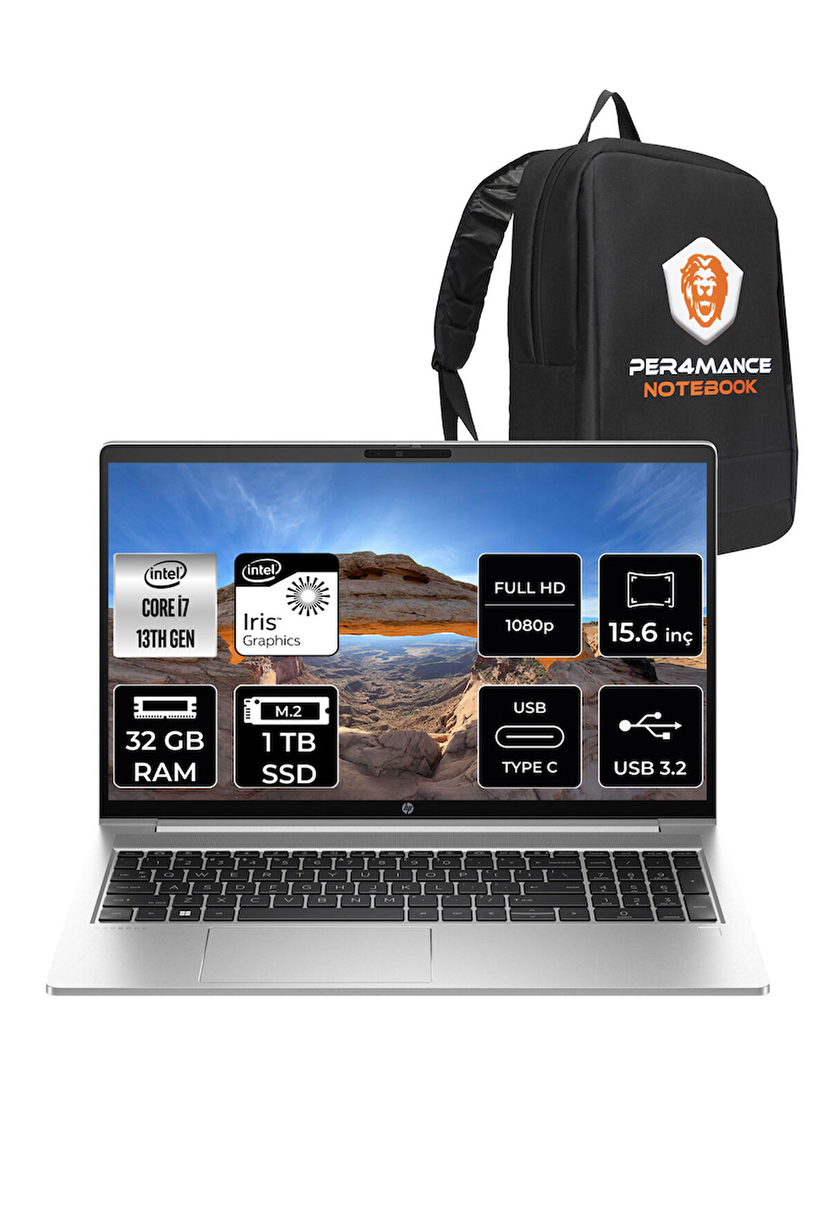 HP ProBook 450 G10 i7 1355U 32GB RAM 1TB SSD 15.6'' FHD FDOS Dizüstü Bilgisayar & PER4 ÇANTA