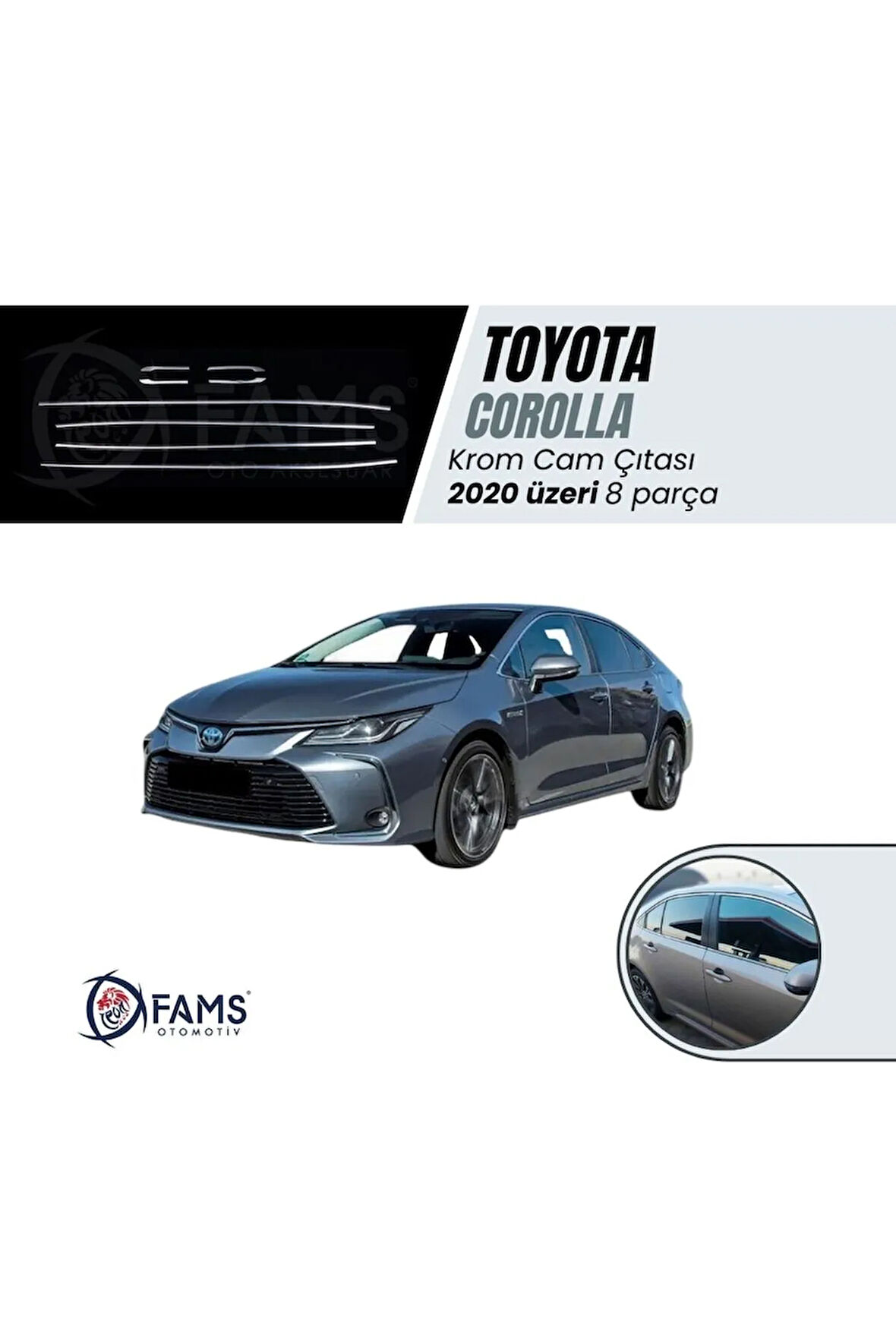 Toyota Corolla Uyumlu 2020 Üzeri Krom Cam Çıtası (ALT KISIM) 8 Parça Paslanmaz Çelik