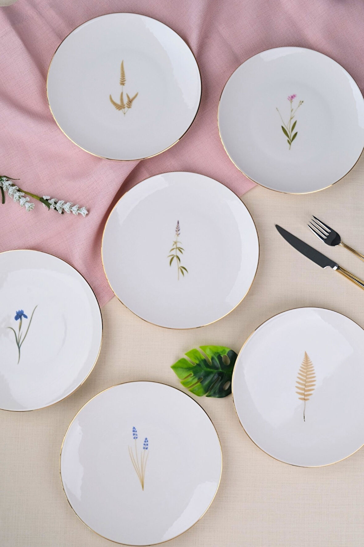 Tabak Evi Porselen Natura Karma Altın Yaldız Pasta Tabağı 20,50cm 6 lı