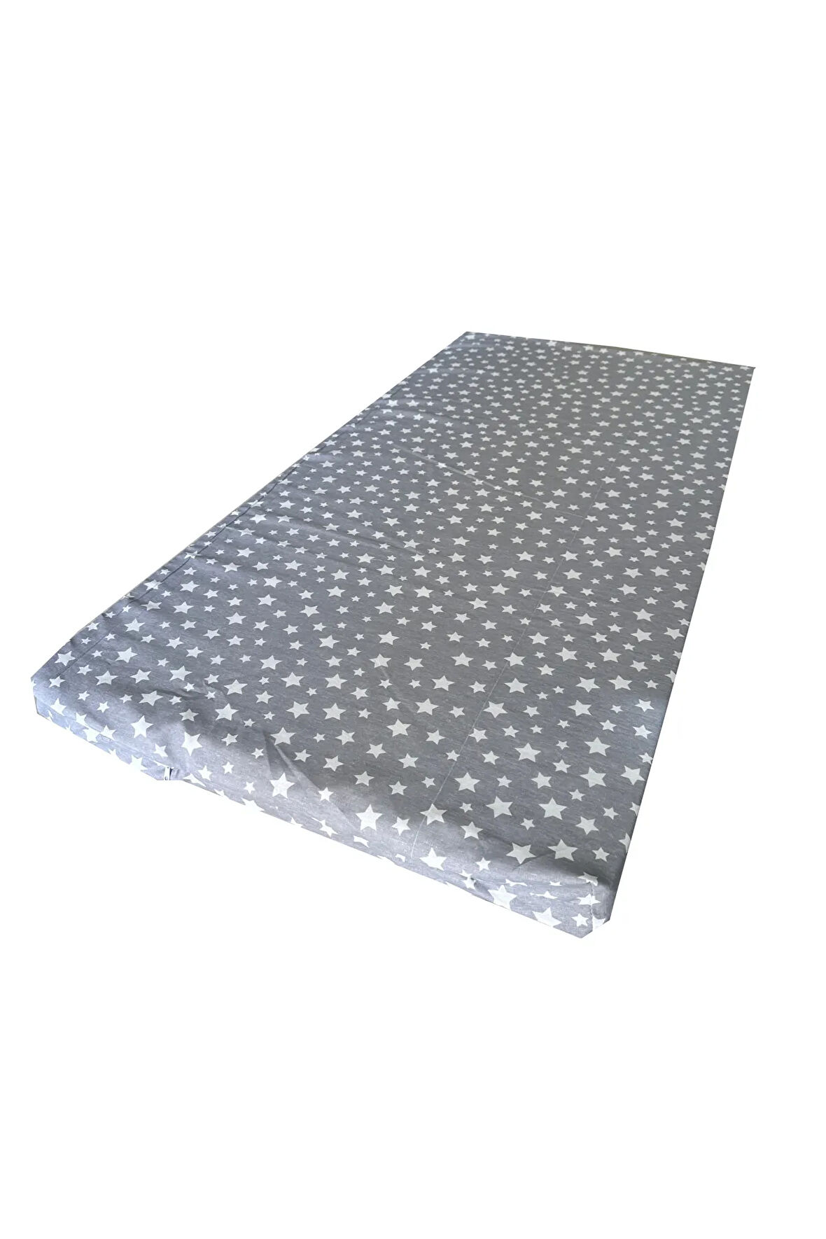 Çocuk Yatağı 60x120x6 Cm Vip Oyun Parkı Sünger Yatak Bebek Yatağı-GRİ YILDIZ