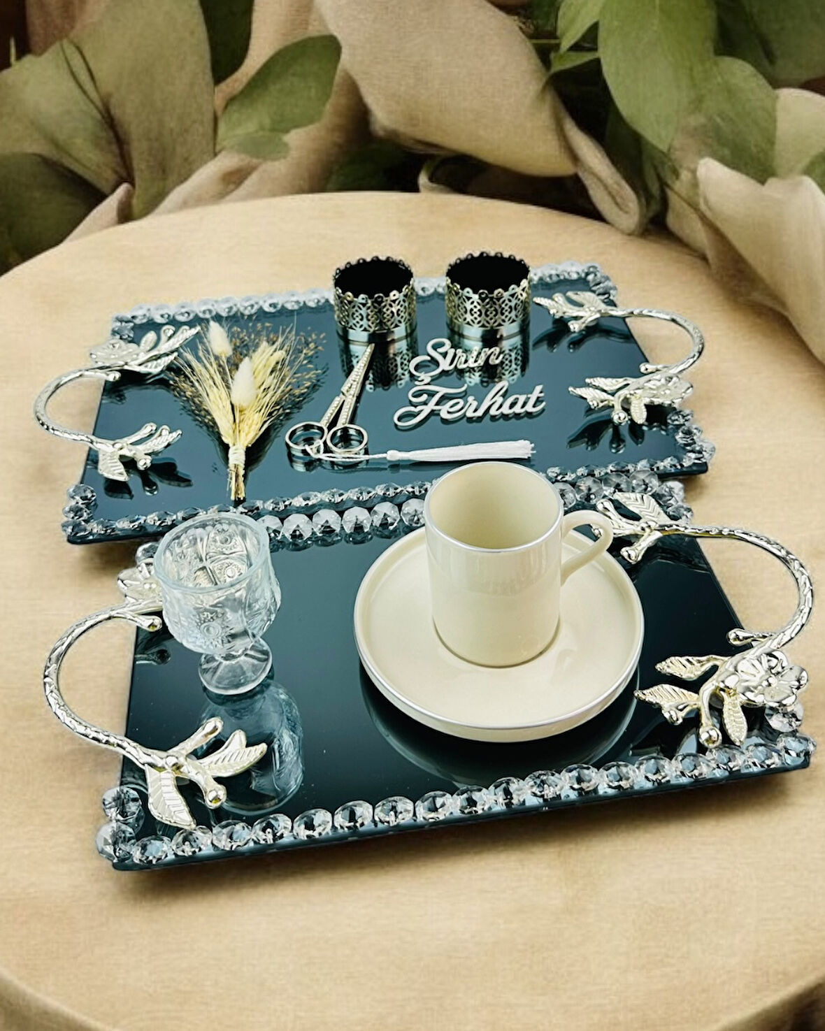 Serenity Gümüş Söz Tepsisi ve Damat Kahve Fincan Tepsisi