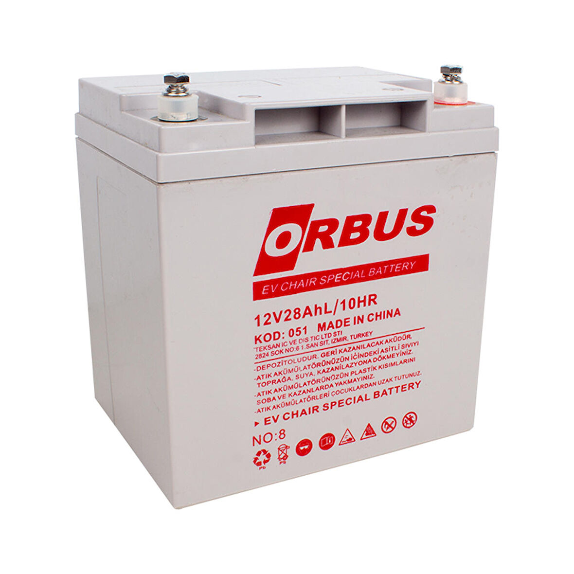 ORBUS 12 VOLT - 28 AMPER DİK ENGELLİ ARAÇ AKÜSÜ (167 X 125 X 175 MM)