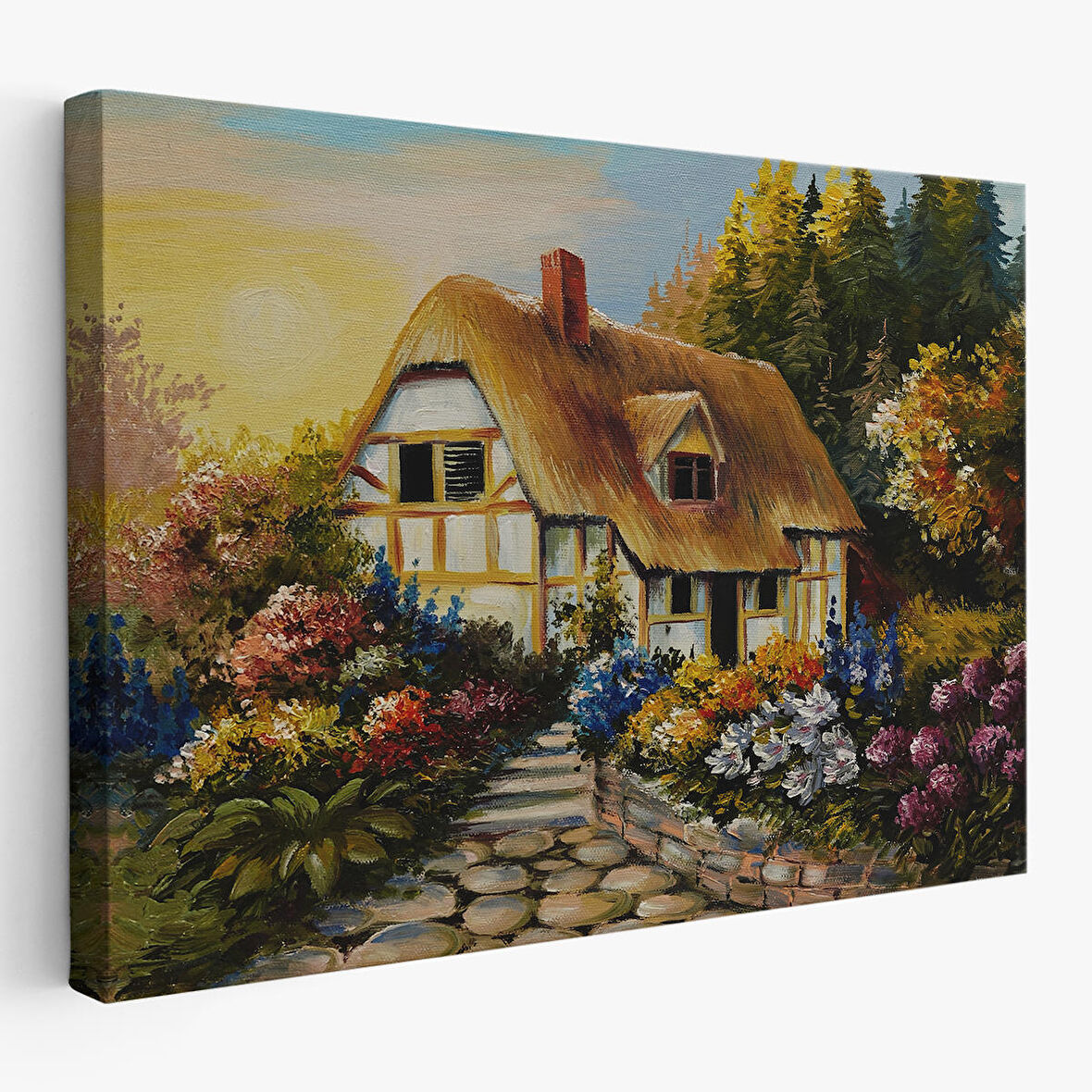 Bahçeli Orman Evi Yağlıboya Dekoratif Kanvas Duvar Tablosu-3447