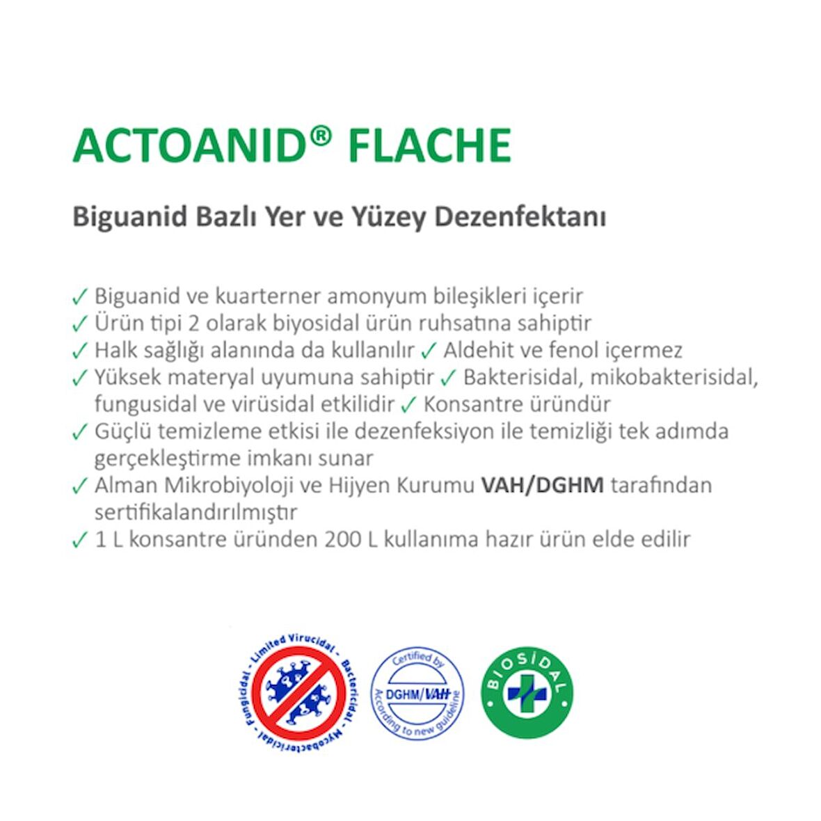 ACTOANID® FLACHE 5L Konsantre Yer ve Yüzey Dezenfektanı