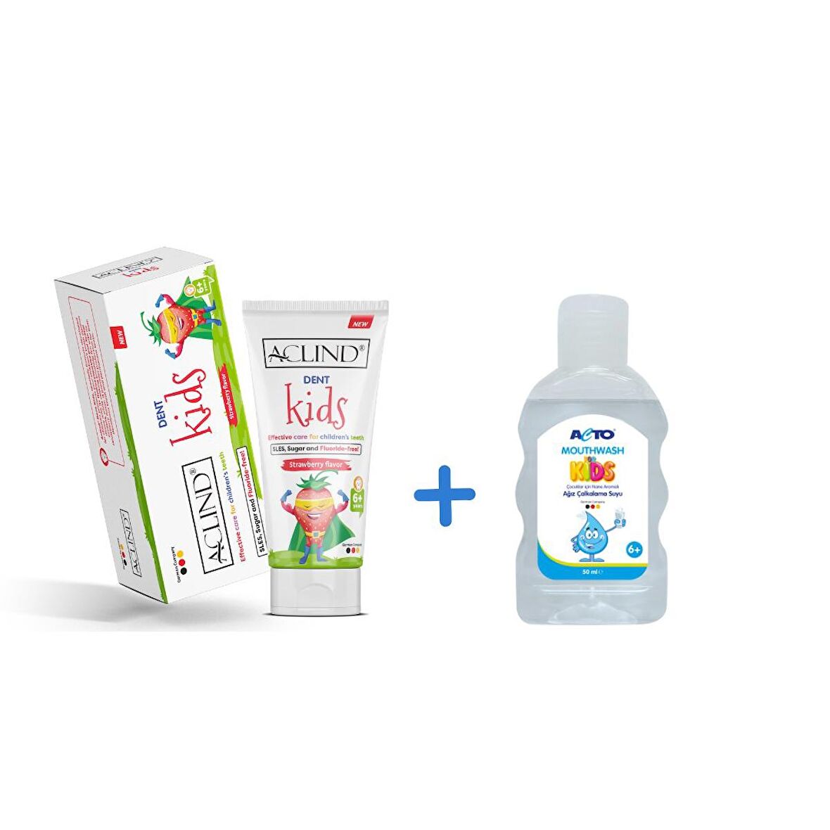 Aclind Dent Kids 75 ml Diş Macunu + ACTO® MOUTHWASH 50 ml | Çocuklar için Ağız ve Diş Bakım Seti