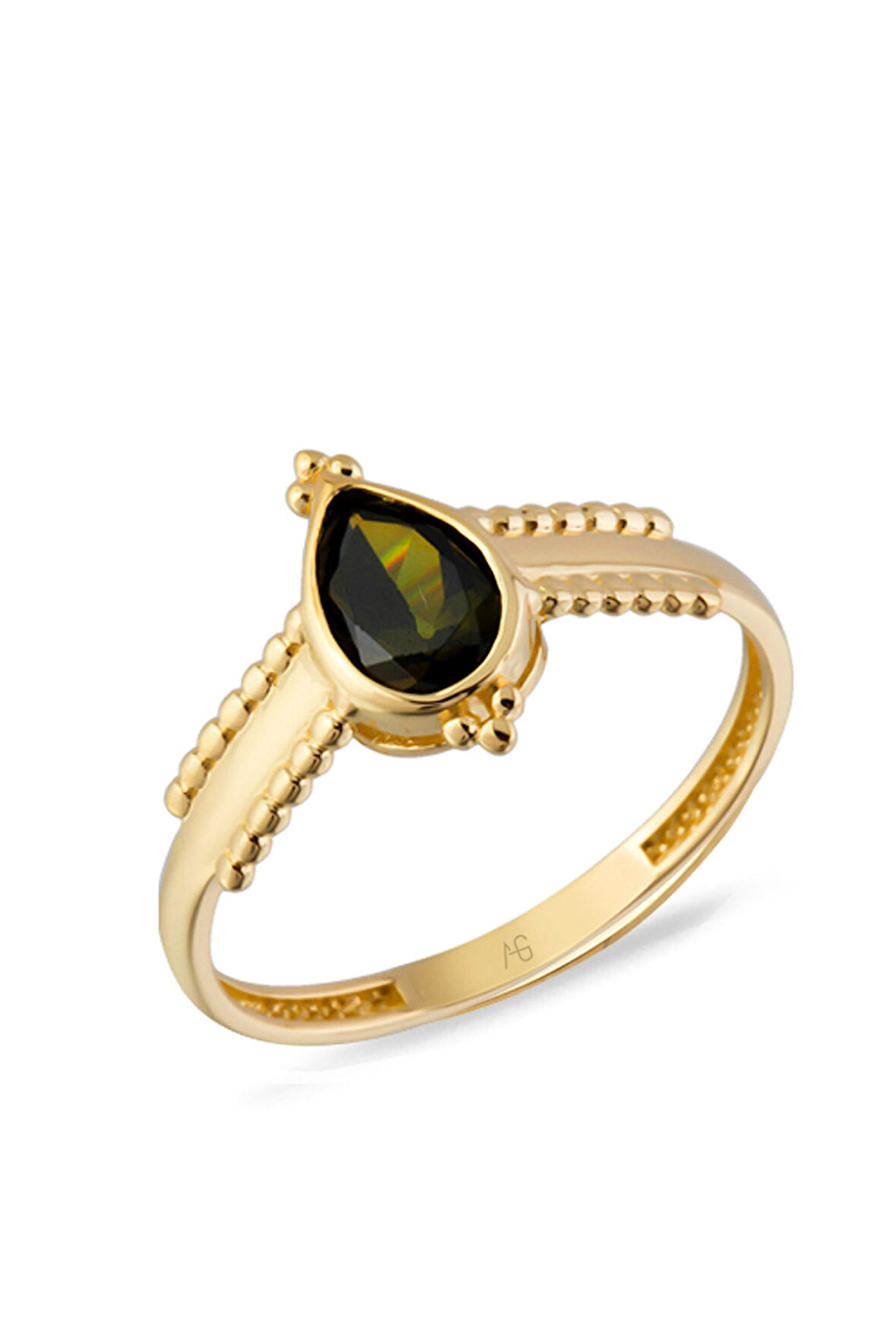 Oliv Yeşil Taşlı Altın Tasarım Yüzük