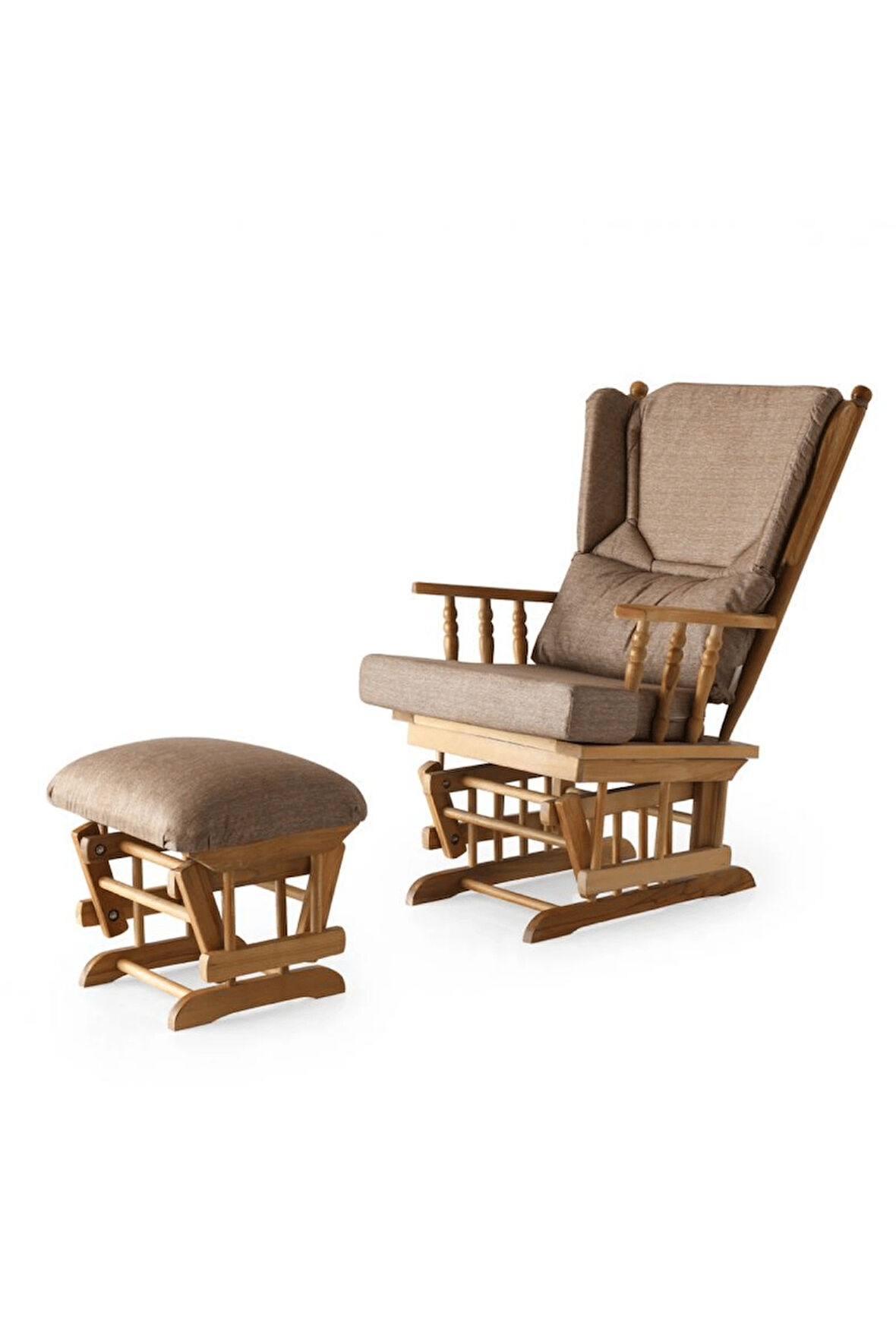 Reyo Home Ares Açık Kahve Sallanan Sandalye + PUF Baba Koltuğu Emzirme Sandalyesi Ceviz Ayak