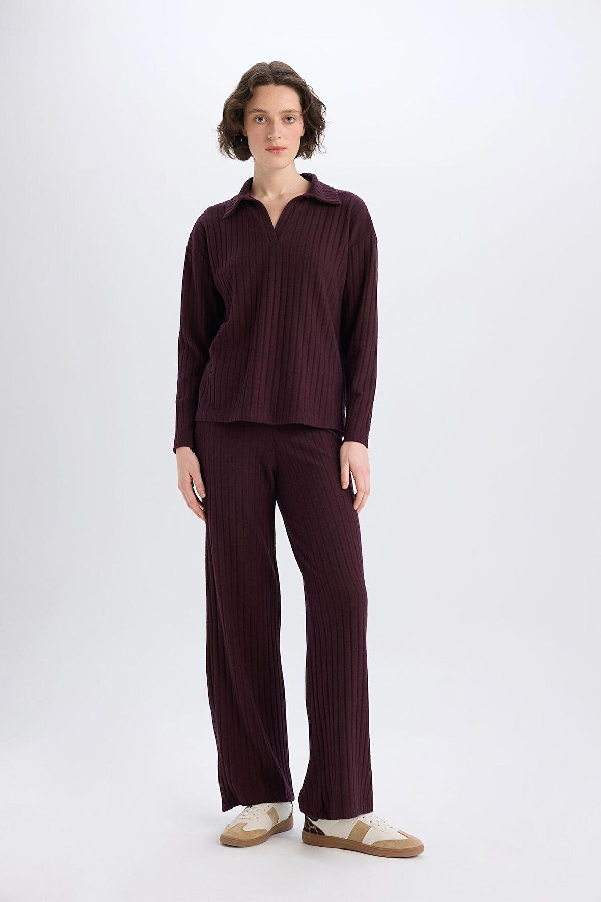 Wide Leg Geniş Paça Eşofman Altı Normal Bel Fitilli Kaşkorse Kumaş Basic Düz