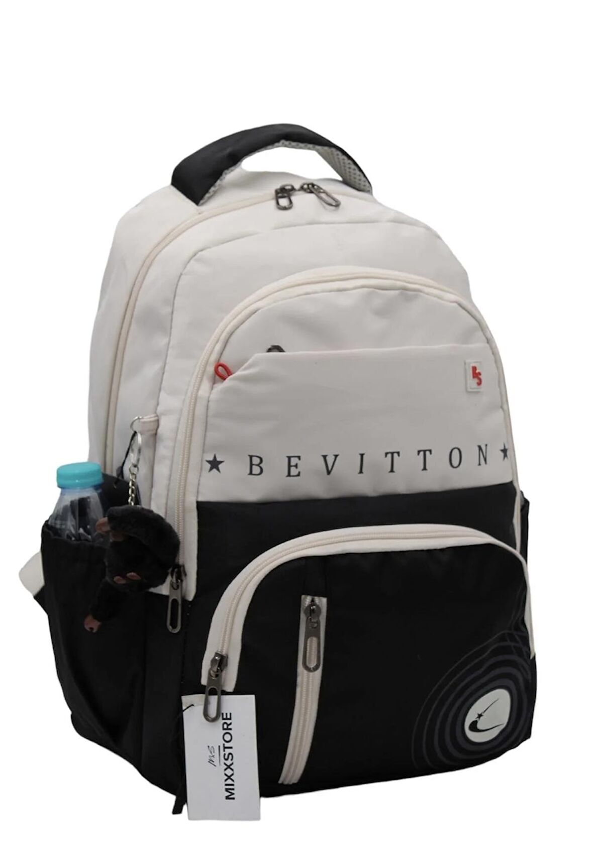 Saten Su İtici Kumaş Siyah Bej Büyük Boy Unisex Seyahat Okul ve Sırt Çantası / 3440