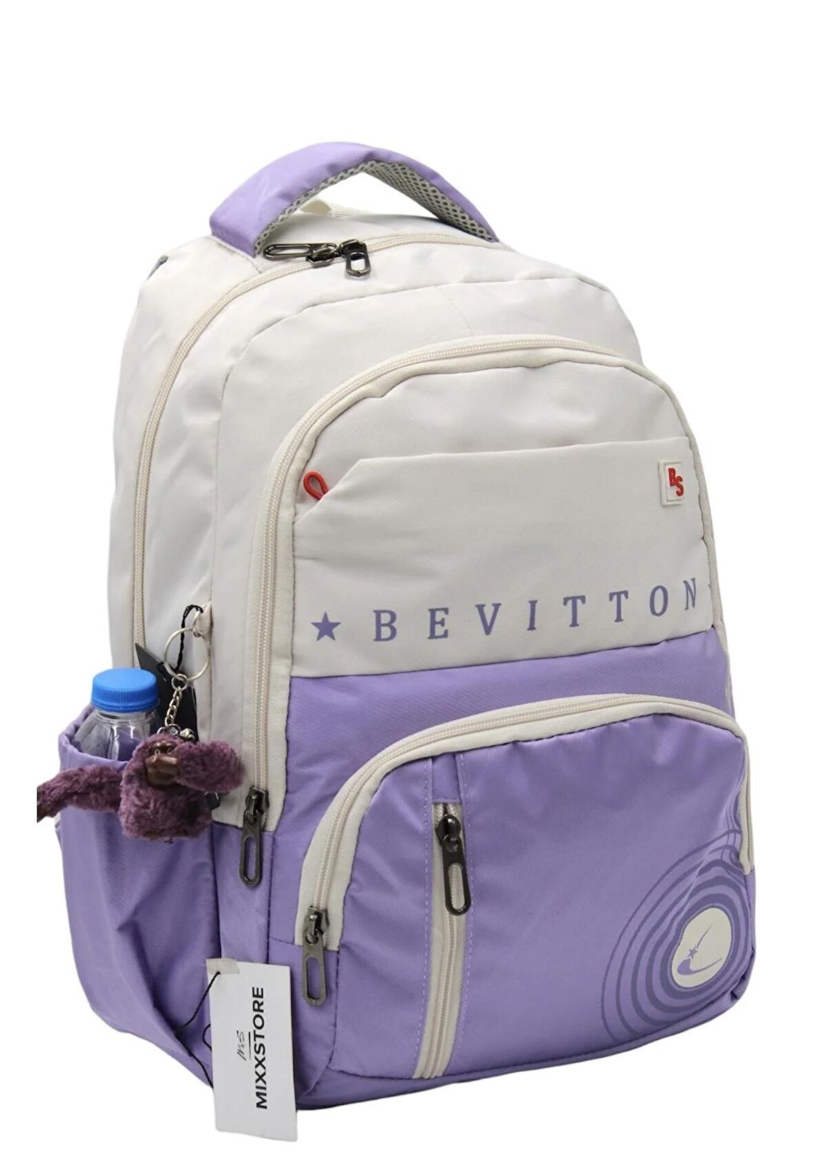 Saten Su İtici Kumaş Lila Bej Büyük Boy Unisex Seyahat Okul ve Sırt Çantası / 3440