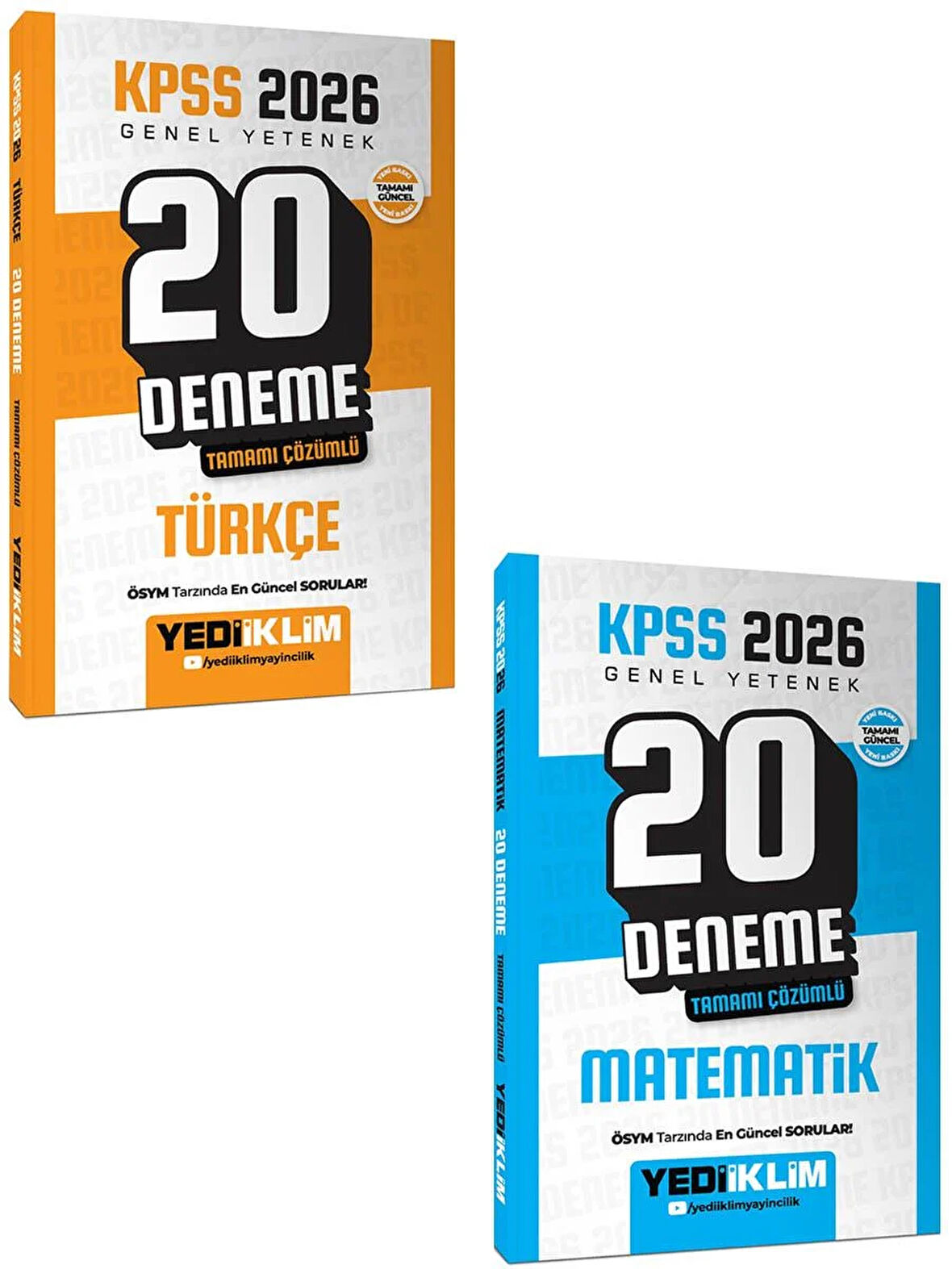 Yediiklim 2026 KPSS Genel Yetenek Türkçe Matematik Tamamı Çözümlü 20 Deneme Seti 2 Kitap