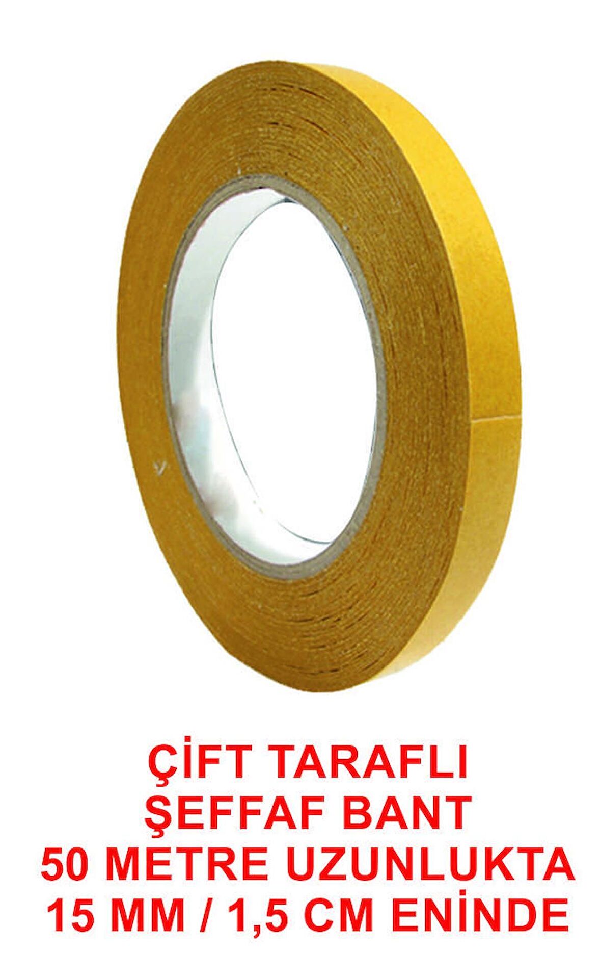 Çift taraflı Sarı Bant 50 metre uzunluk 15 mm (1 cm)