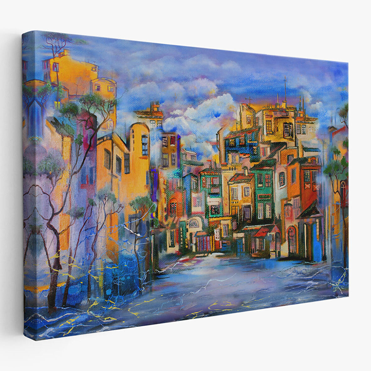 Bulutlu Avlu Yağlıboya Görünüm Dekoratif Kanvas Duvar Tablosu-3451