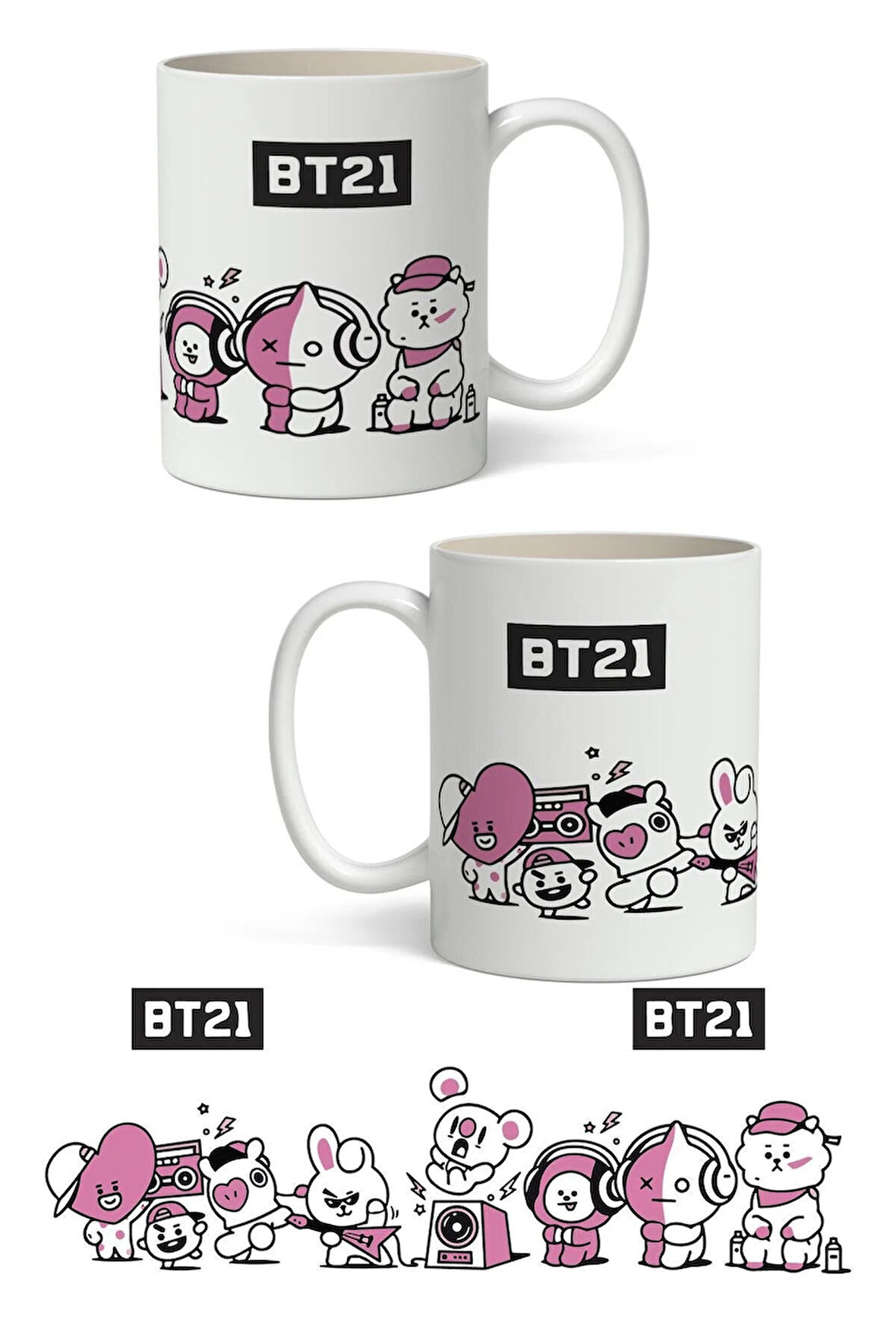 BT21 Karakterleri BTS Temalı Beyaz Kupa Bardak Arkadaşa Sevgiliye Hediye