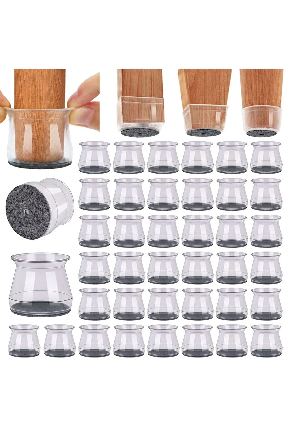 8 Adet Keçeli Orta Büyük (35MM*28MM) Silikon Masa Sandalye Pabuç Kaydırmaz Zemin Koruyucu