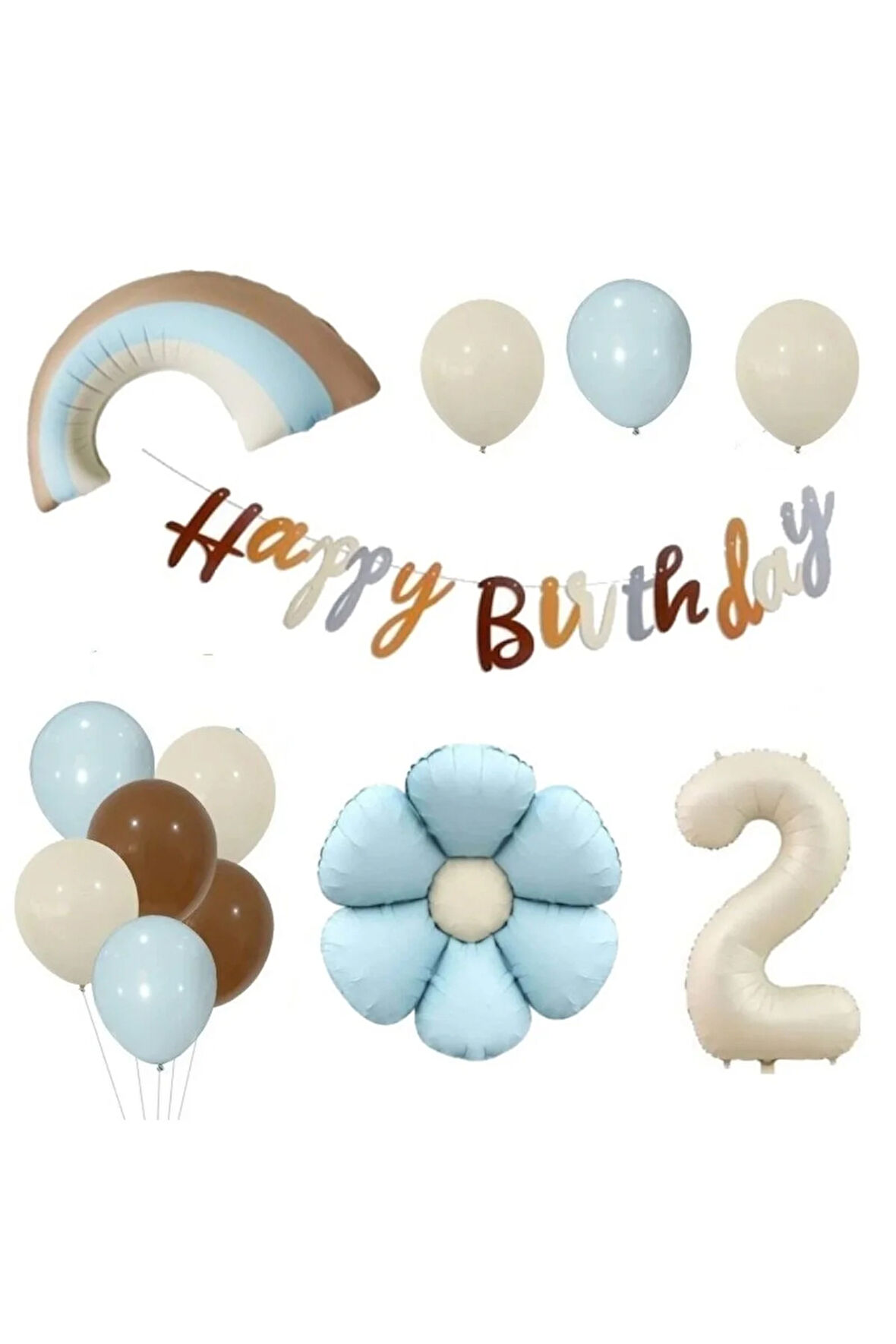 MAVİ PAPATYA FOLYOLU RETRO TAŞ BALON SET