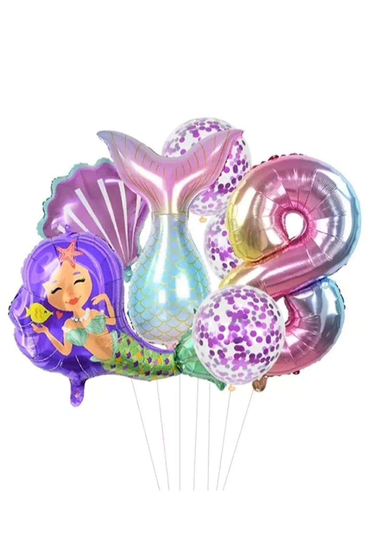 Deniz Kızı Kuyruğu Deniz Kabuğu Gökkuşağı Rakam Balon Pullu Şeffaf Balonlu Deniz Kızı Konsepti