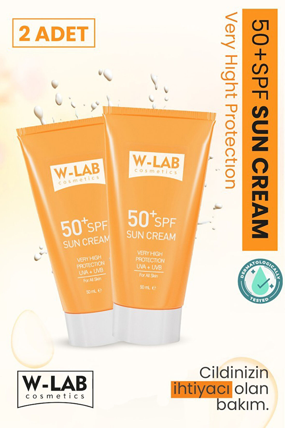 W-Lab Kozmetik SPF50 Güneş Kremi 2 li Set