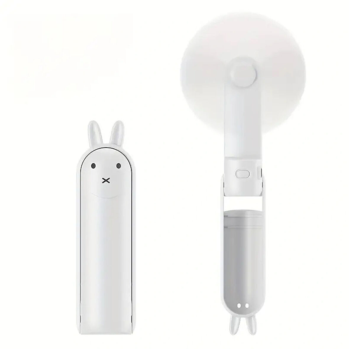 Taşınabilir Mini Fan, USB Şarj Edilebilir, Çift Kullanım Modlu, Tavşan Tasarımlı, Beyaz  Masaüstü ve El Tipi