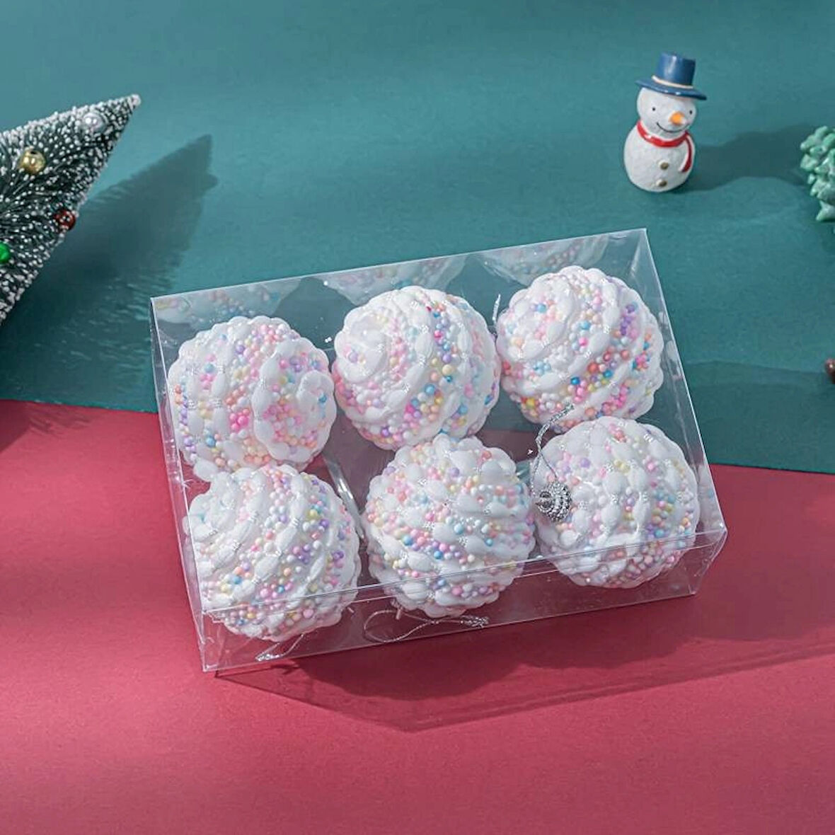6 adet Set, Yaratıcı Macaron Noel Köpük Süsleri,Noel Ağacı Süsleri,Dekoratif Toplar, Asılı Süsler, Noel Süsleri, Ev Noel Süsleri, Parti Süsleri,