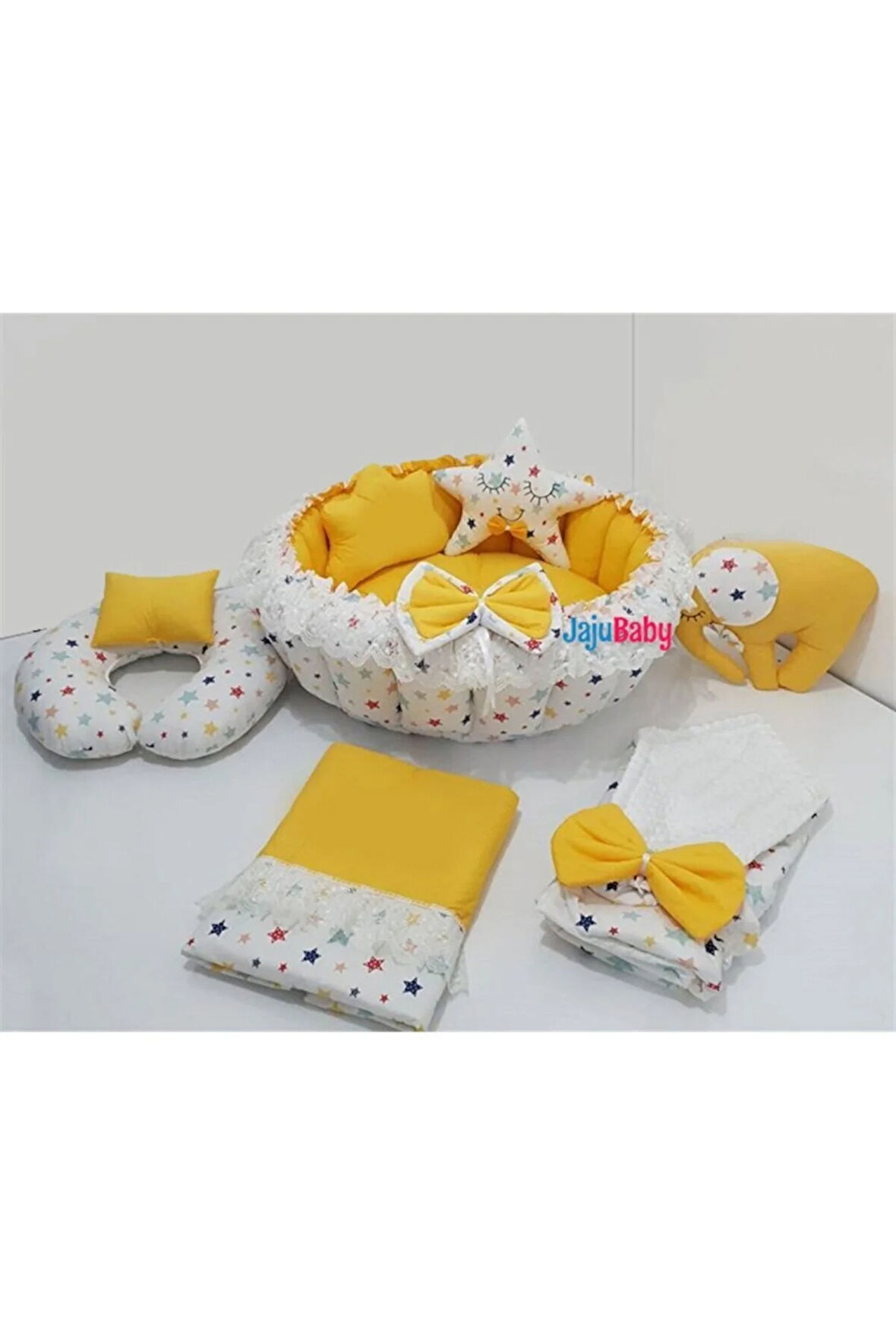 Nest Karışık Yıldızlı Tasarım Oyun Minderi 7 Parça Jaju-babynest Anne Yanı Bebek Yatağı Set