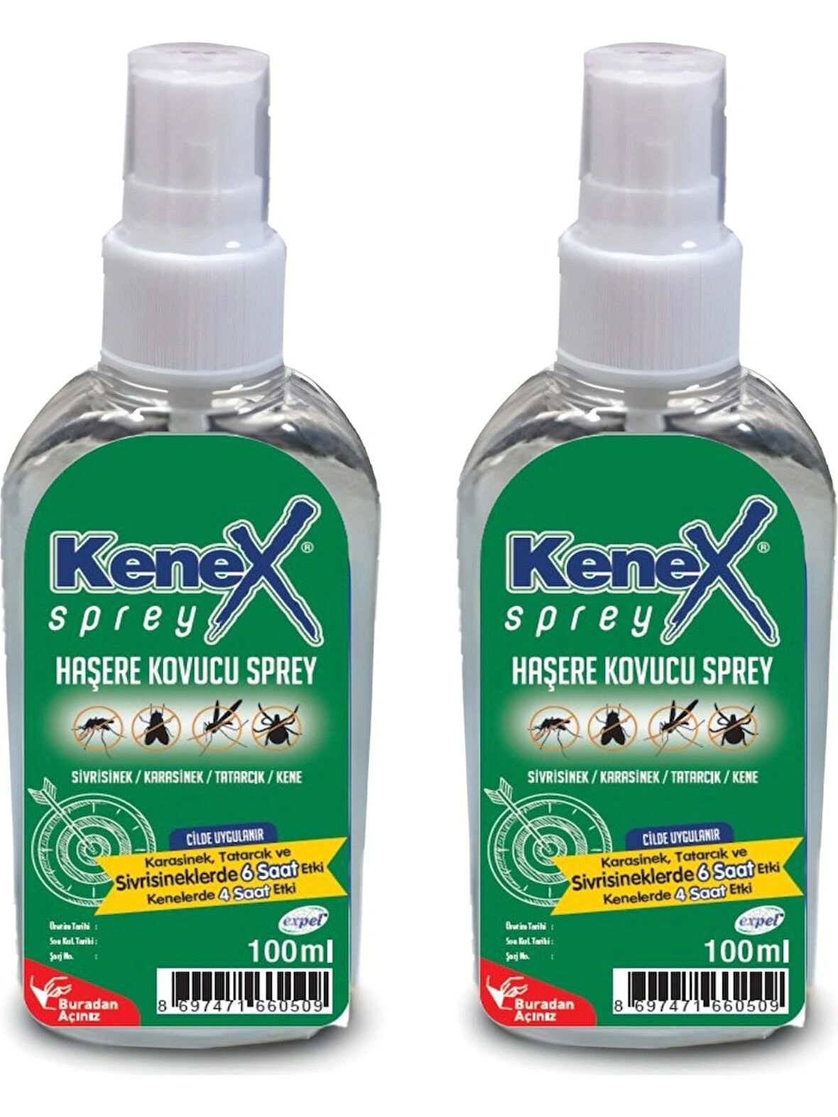 KENEX Kene, Sivrisinek,Tatarcık Kovucu Vücut Sprey Losyon 8 Saat Etkili Güçlü Koruma Doğal 2X100 ml