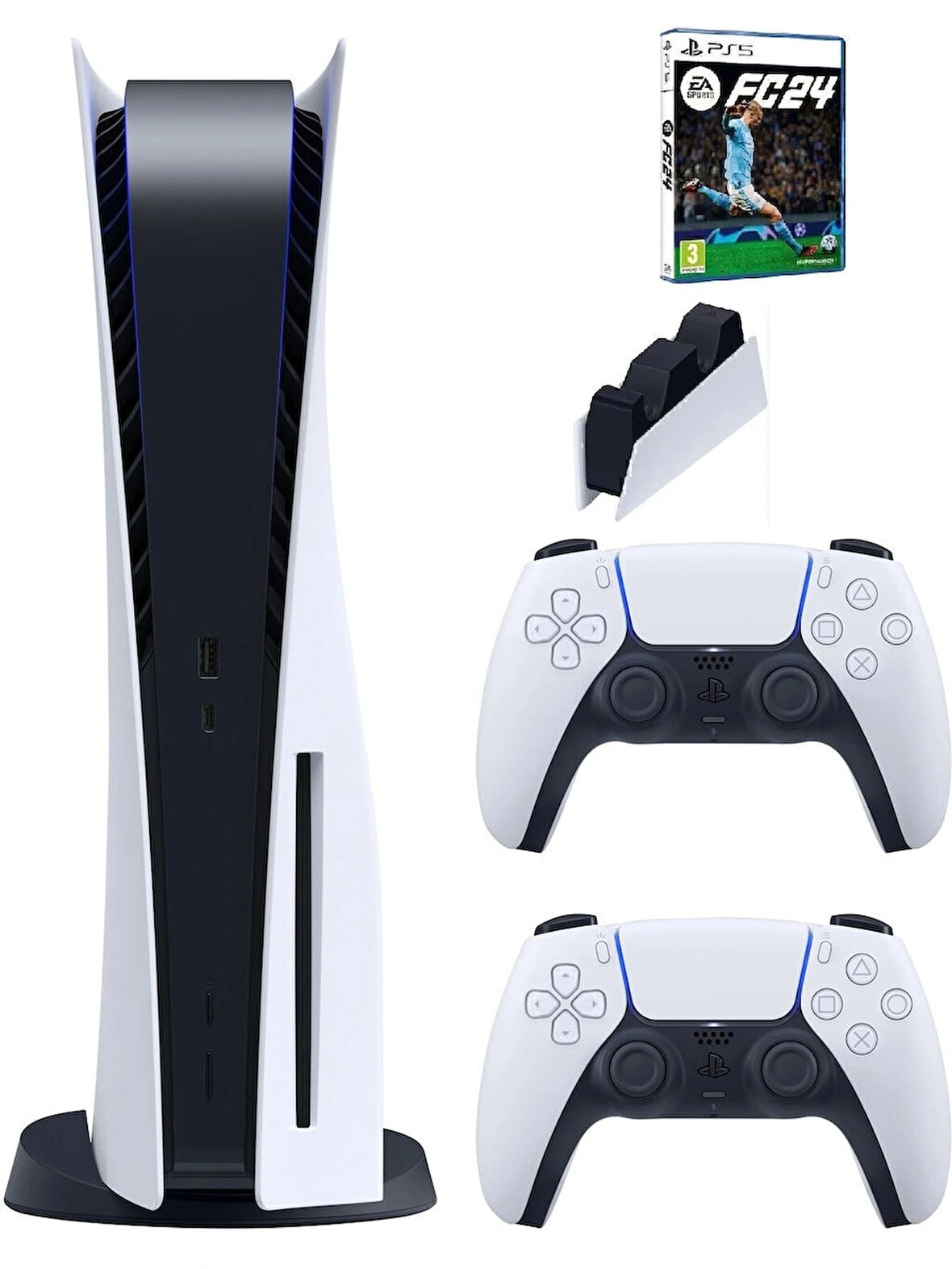 Sony Playstation 5 Standart +2. Kol Dualsense + Şarj istasyonu + ps5 FC24 (İthalatçı Garantili)