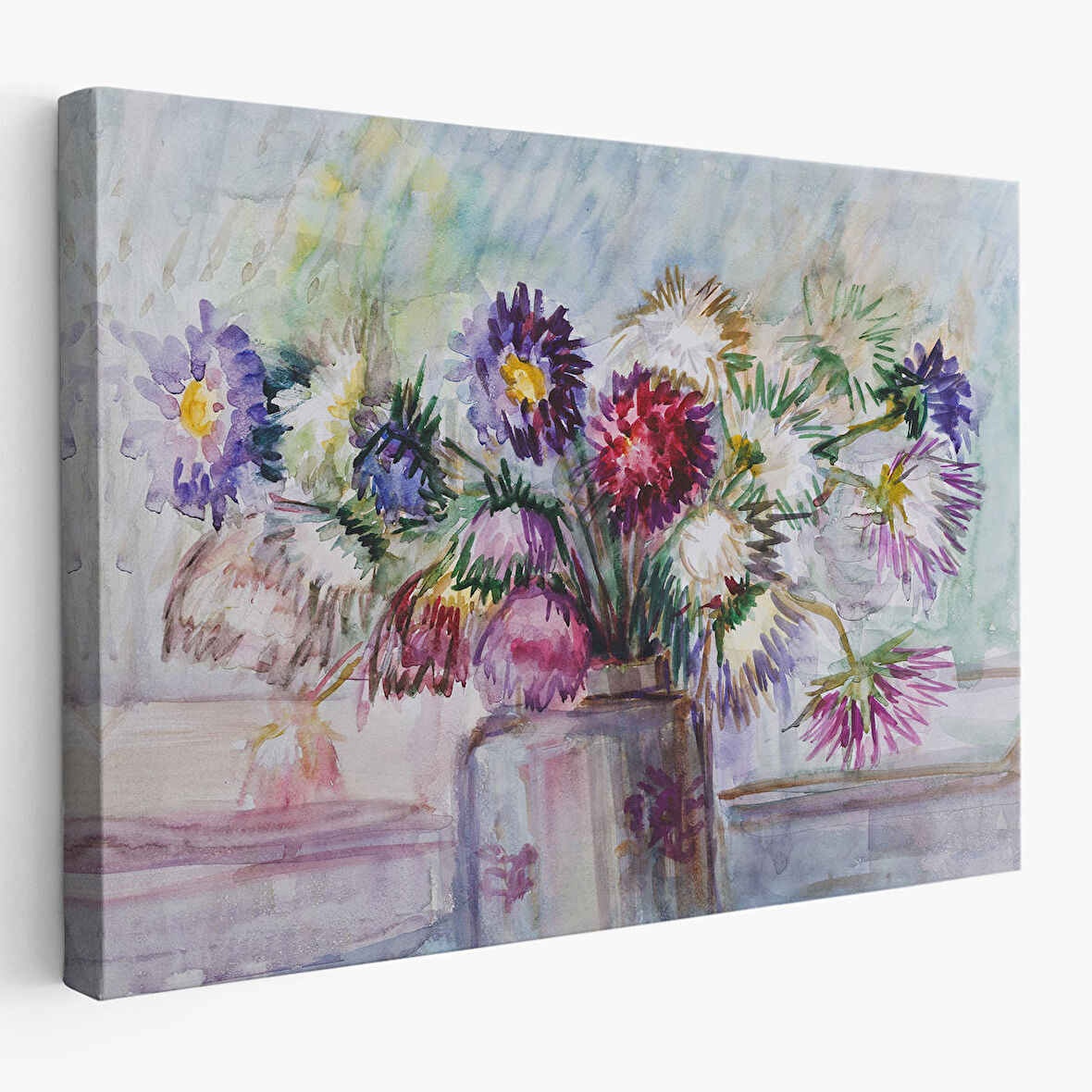 Aster Çiçeği Yağlı Boya Görünümlü Dekoratif Duvar Tablosu-3456