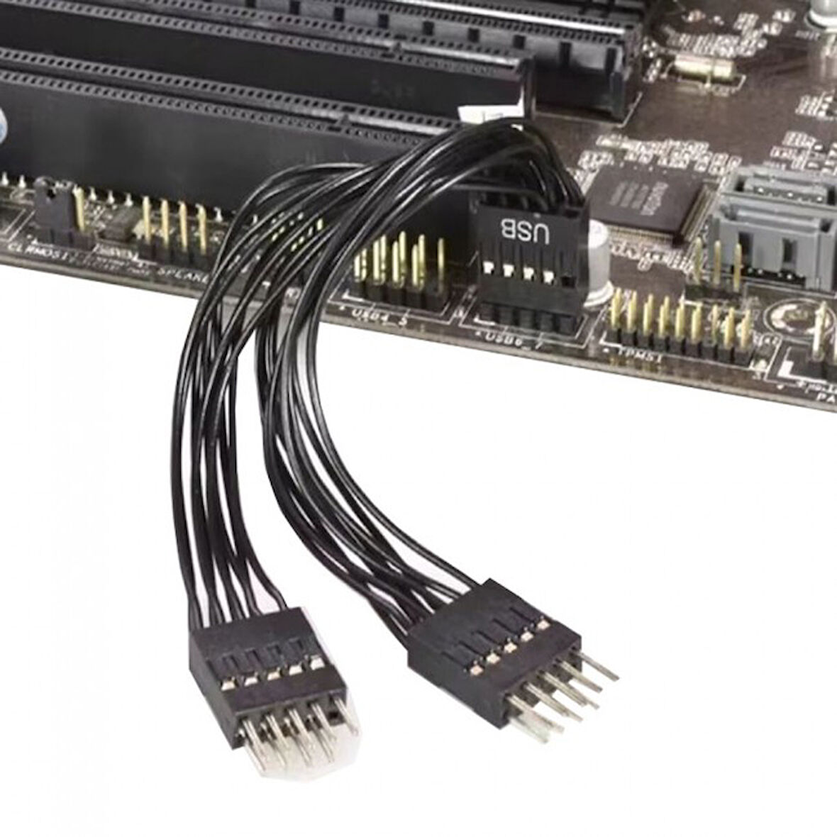 anakart için USB 2.0 uzatma kablosu 9 pinli 1 dişi 2 erkek Y kablo