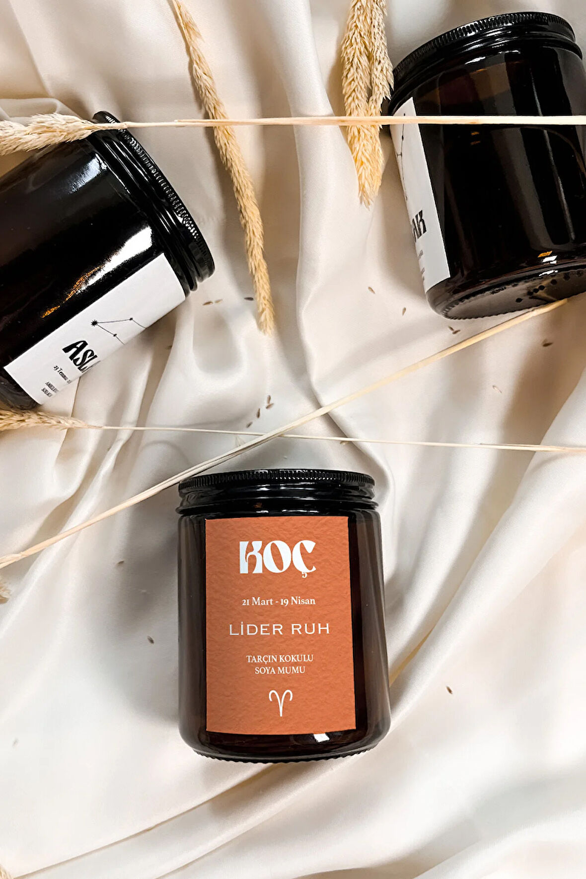 Koç Burcu Tarçın Kokulu %100 Soya Mumu Amber Kavanoz Mum