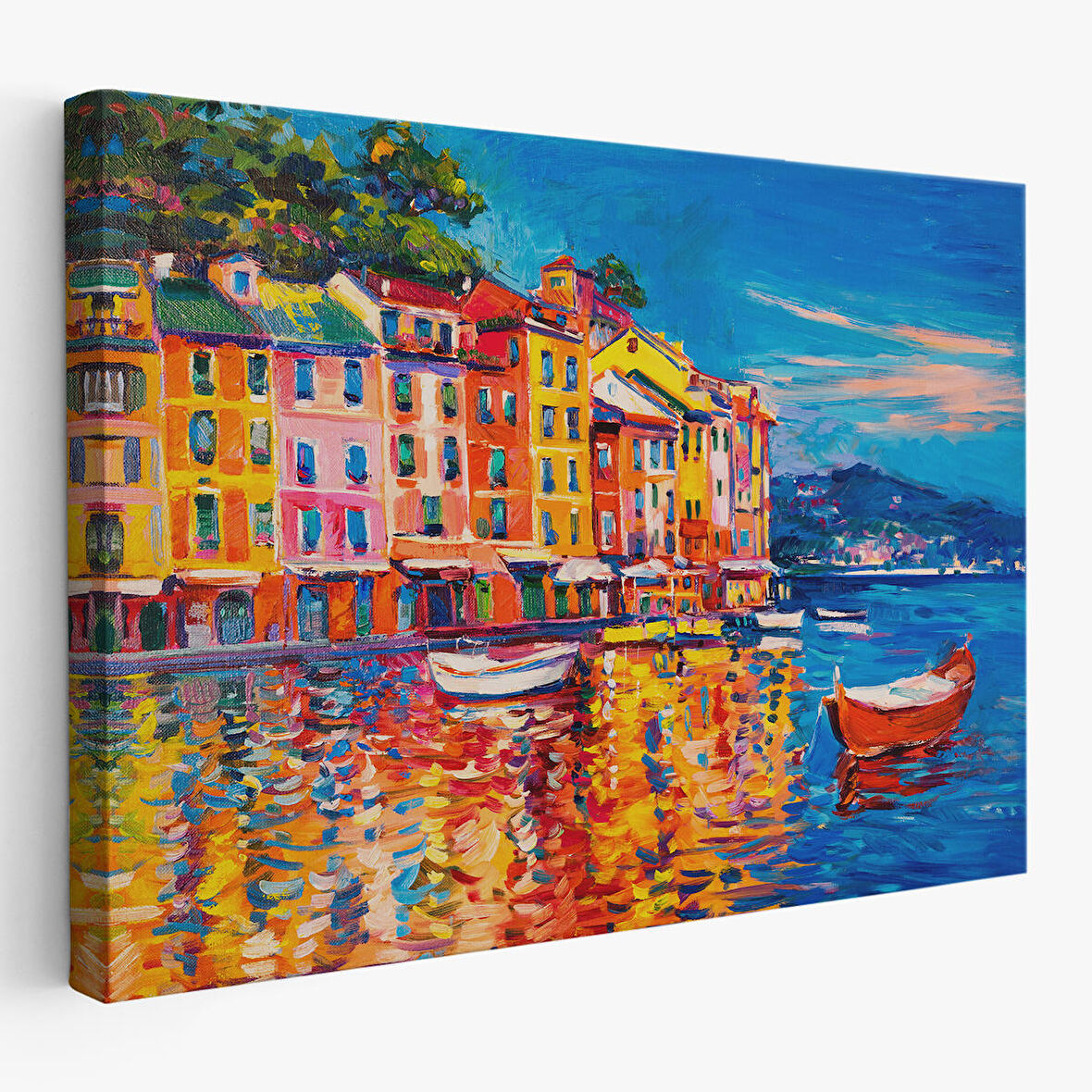 Deniz de Tekneler Yağlıboya Görünüm Dekoratif Kanvas Duvar Tablosu-3457