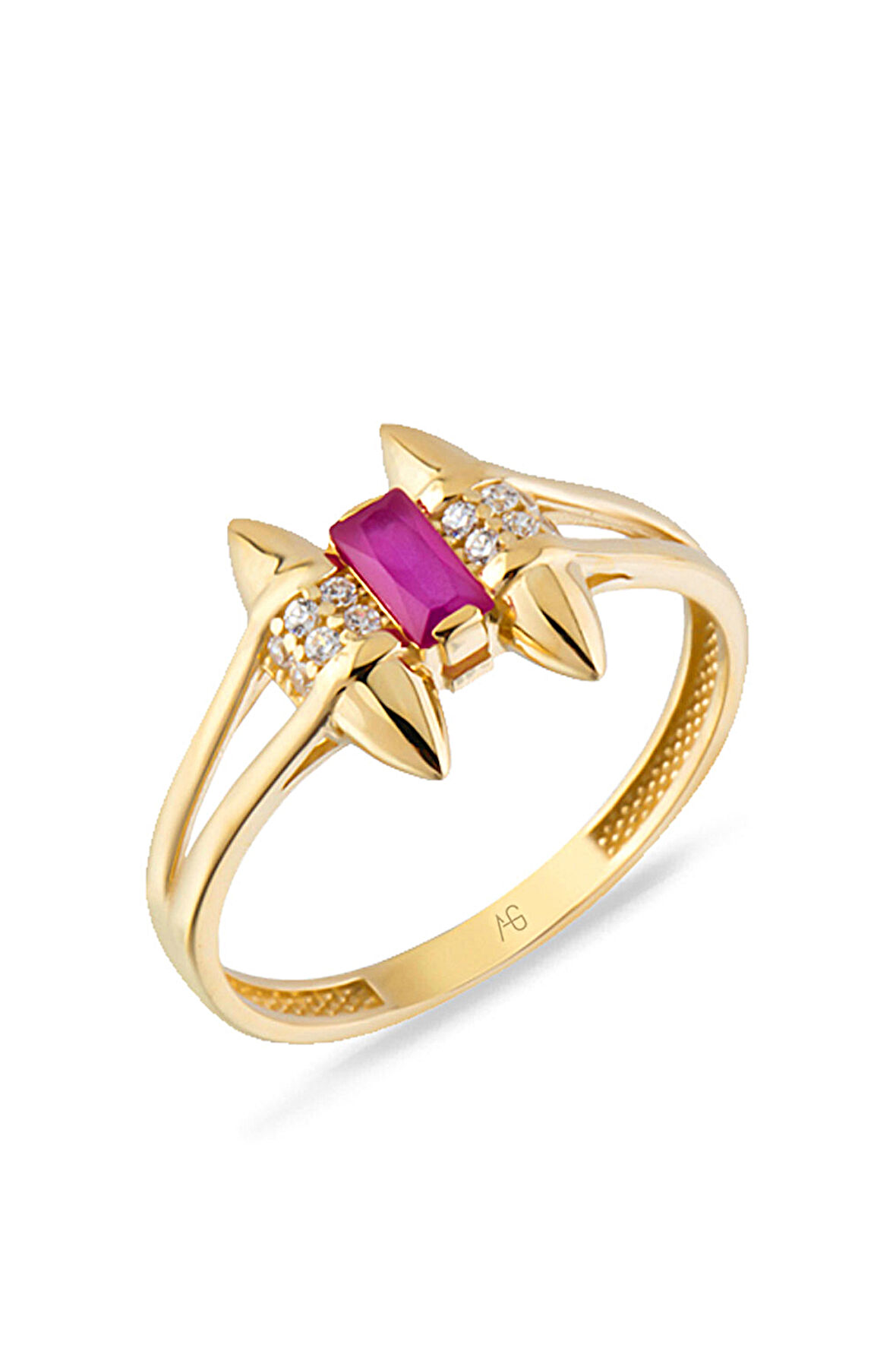 Altın Ruby Baget Taşlı Otantik Yüzük