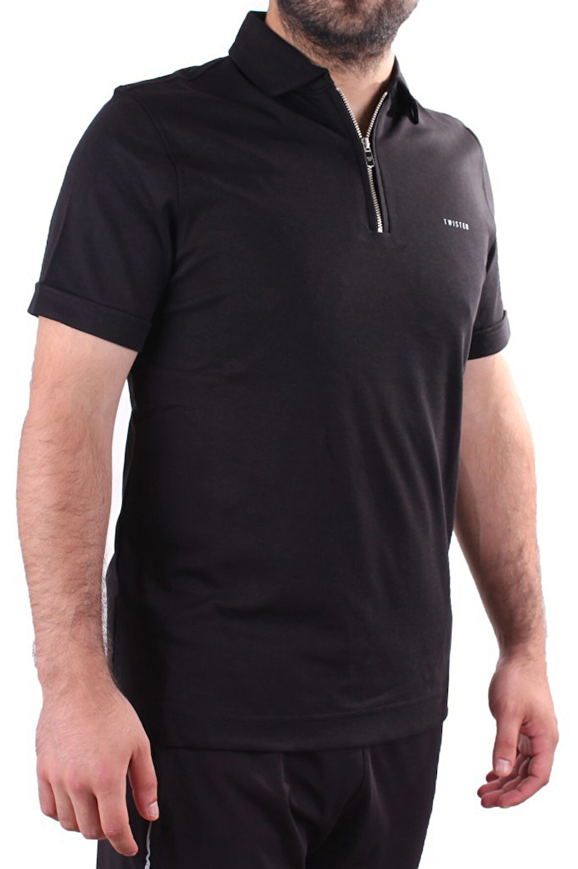 Twister 2298 Siyah Günlük Kısa Kol Normal Kesim Pamuklu Fermuarlı Polo Yaka Erkek Tişört