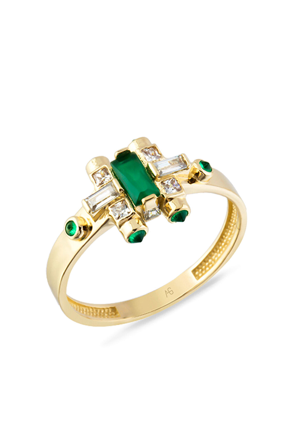 Zümrüt Taşlı Altın Otantik Yüzük