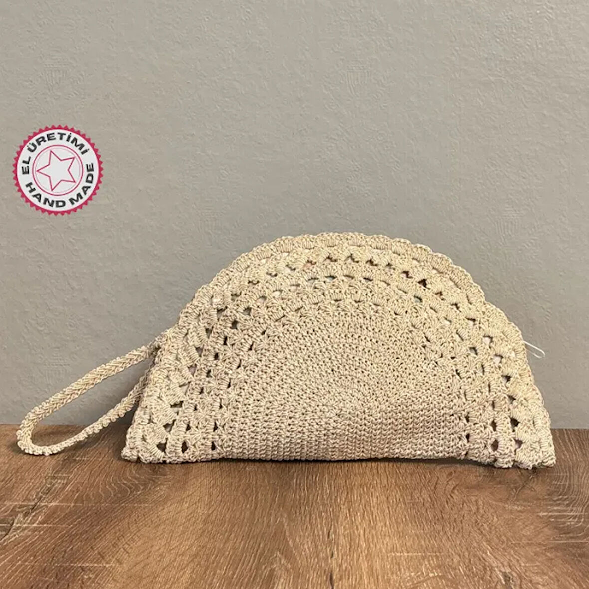 Uretti - Sefa 4419 El Yapımı Makrome İp Clutch Çanta - Bej