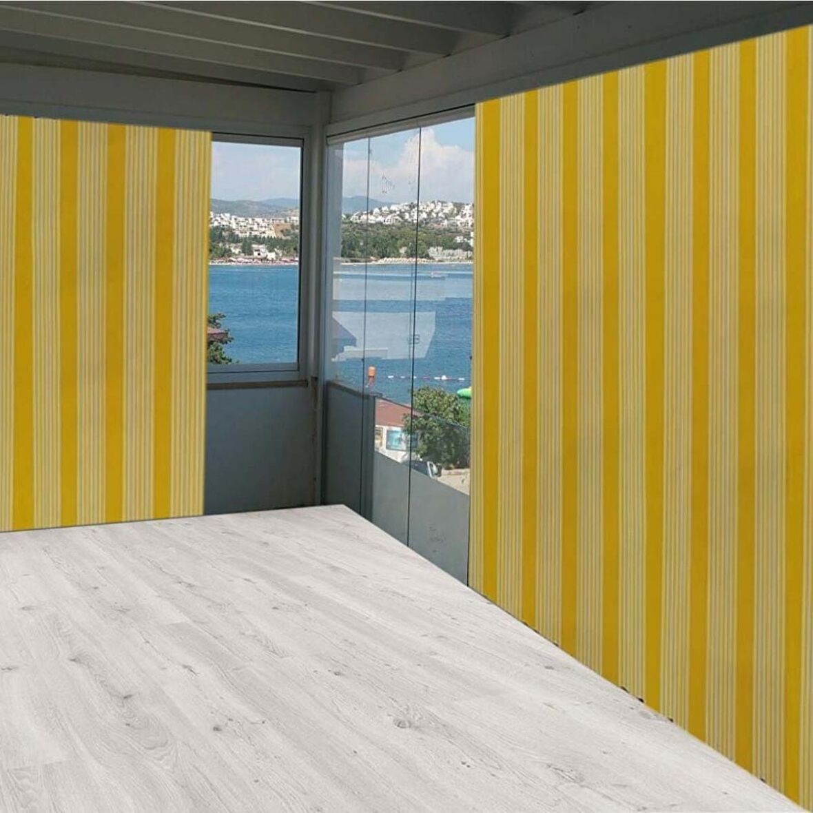 Ceylan Home Balkon Perdesi Brandası Sarı İnce Çizgili 100x250