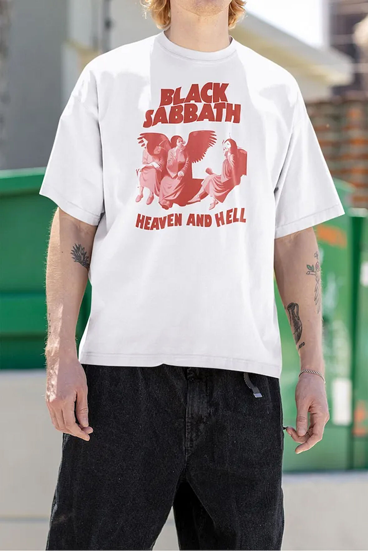 Black Sabbath Heaven And Hell Müzik Grubu Baskılı Unisex Tişört, Oversize Rock Metal Tişört