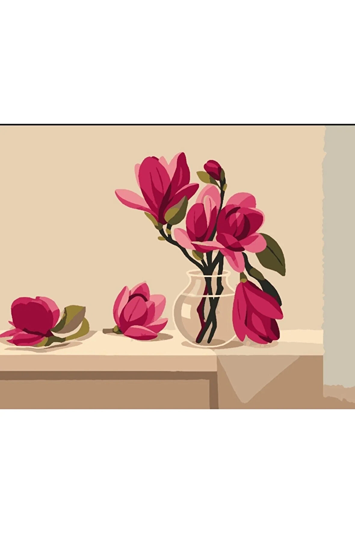 Sayılarla Boyama Seti 40x50 Cm (Çıtalı) Fırça Boya Dahil Numaralı Tuval Cam Vazo pembe Lale