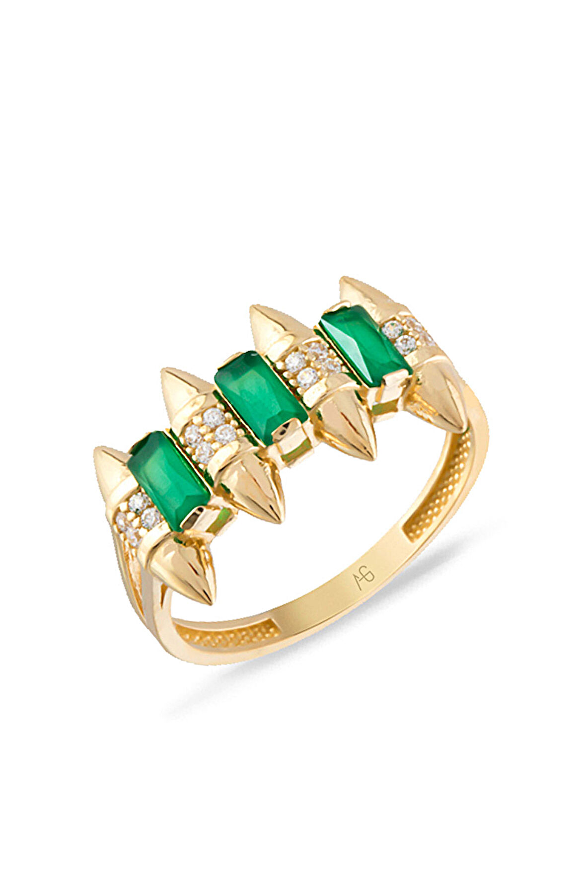 Altın Zümrüt Taş Detaylı Otantik Yüzük