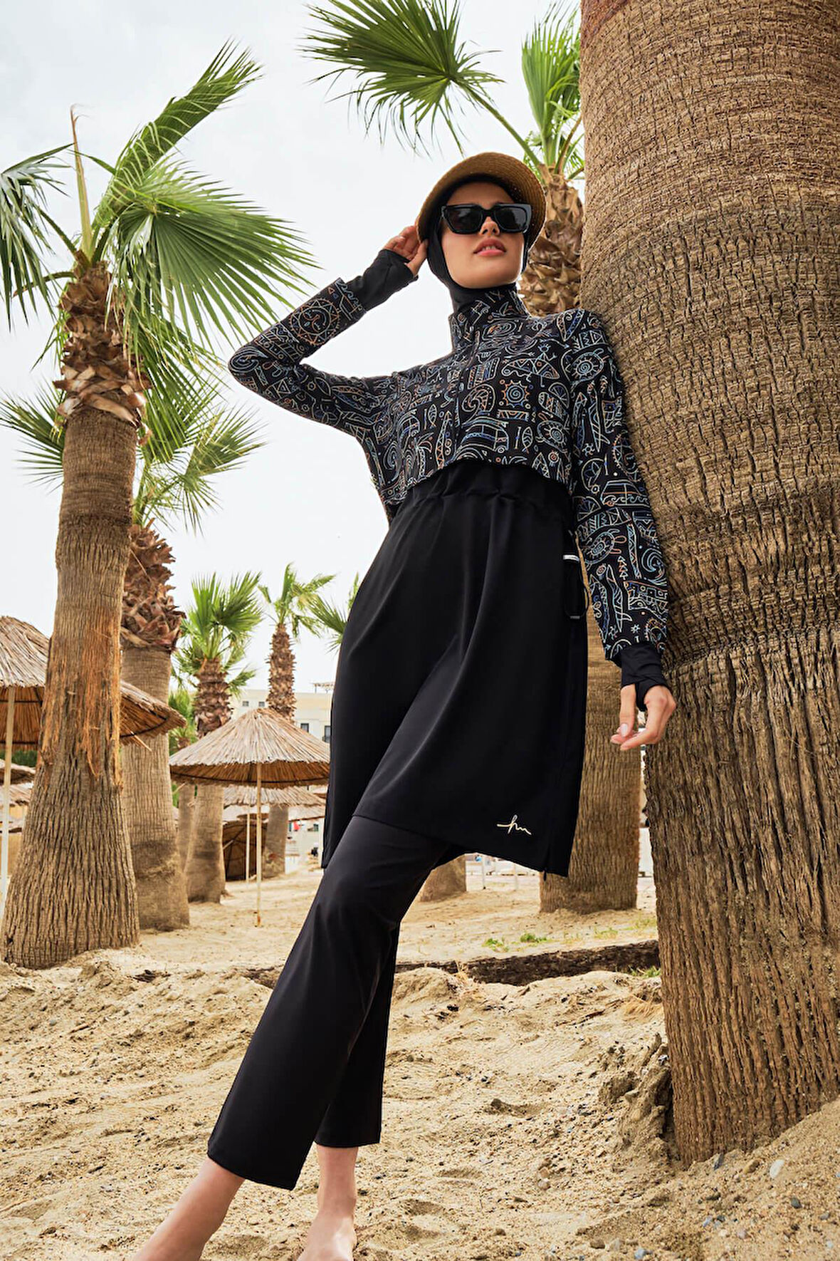 Haşema Esila Tatil Tema Desenli Jileli Tam Tesettür Mayo Üstü 2934