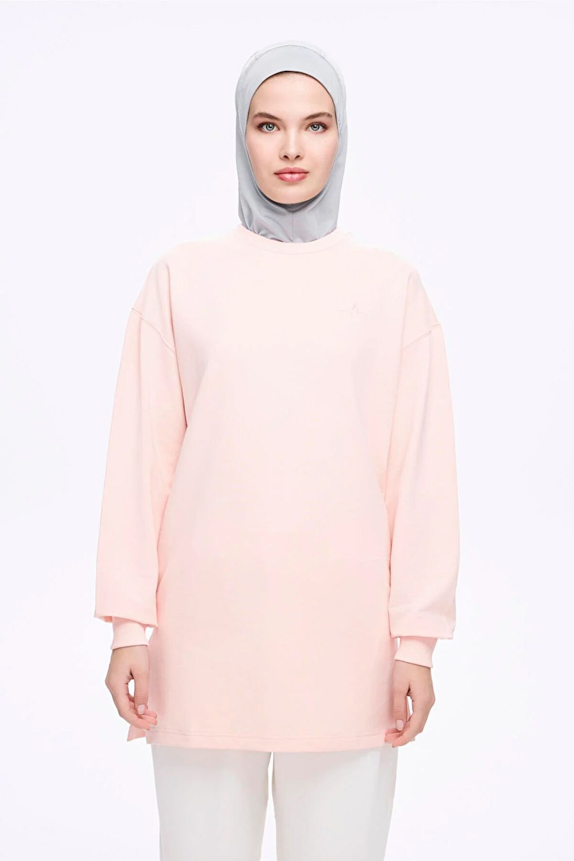 Haşema Yumuşak Dokulu Oversize Pudra Basic Günlük Sweatshirt ACT-22