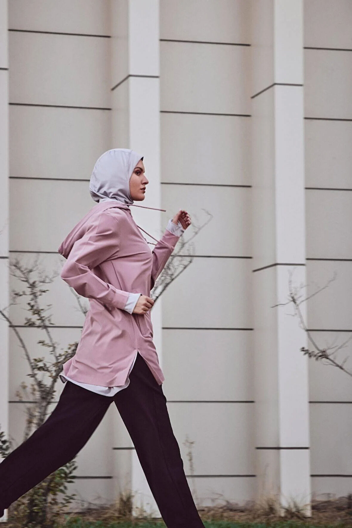 Haşema Active Uzun Kollu Kapüşonlu Fermuarlı Pembe Tesettür Antrenman Tişörtü ACT-10