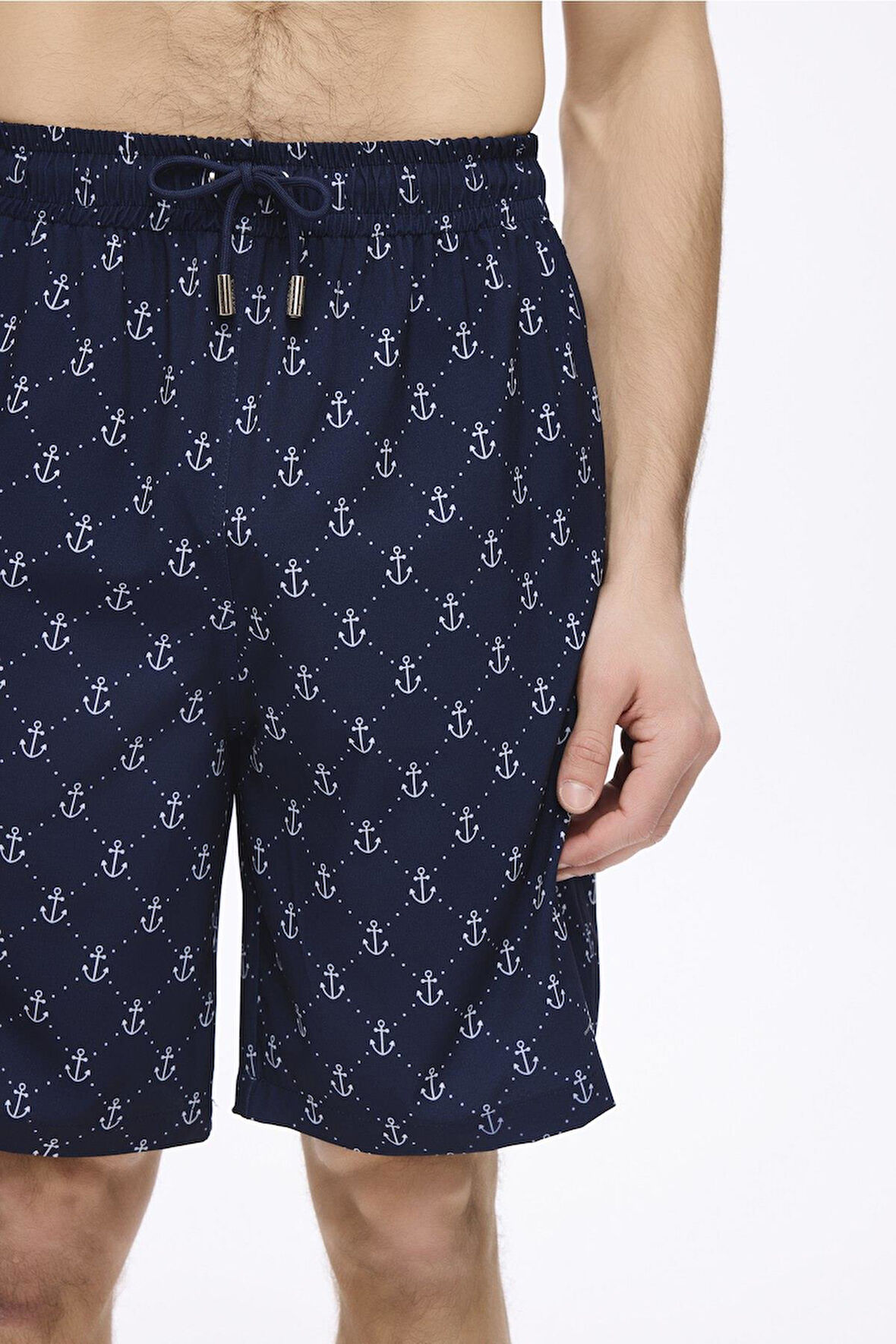 Haşema Çapa Desenli Lacivert Erkek Kısa Havuz ve Deniz Şortu 5045