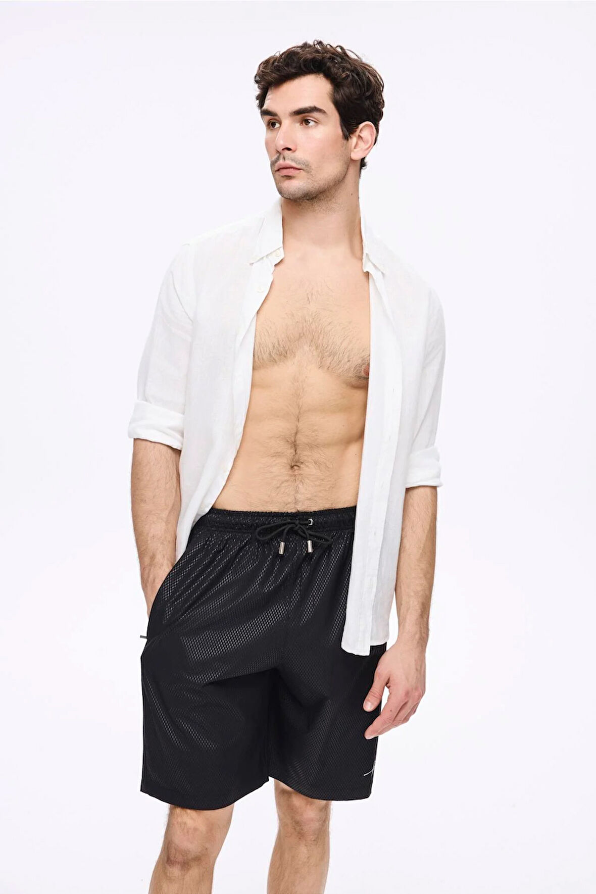 Haşema Dokulu Kumaş Siyah Erkek Kısa Havuz ve Deniz Şortu 5032