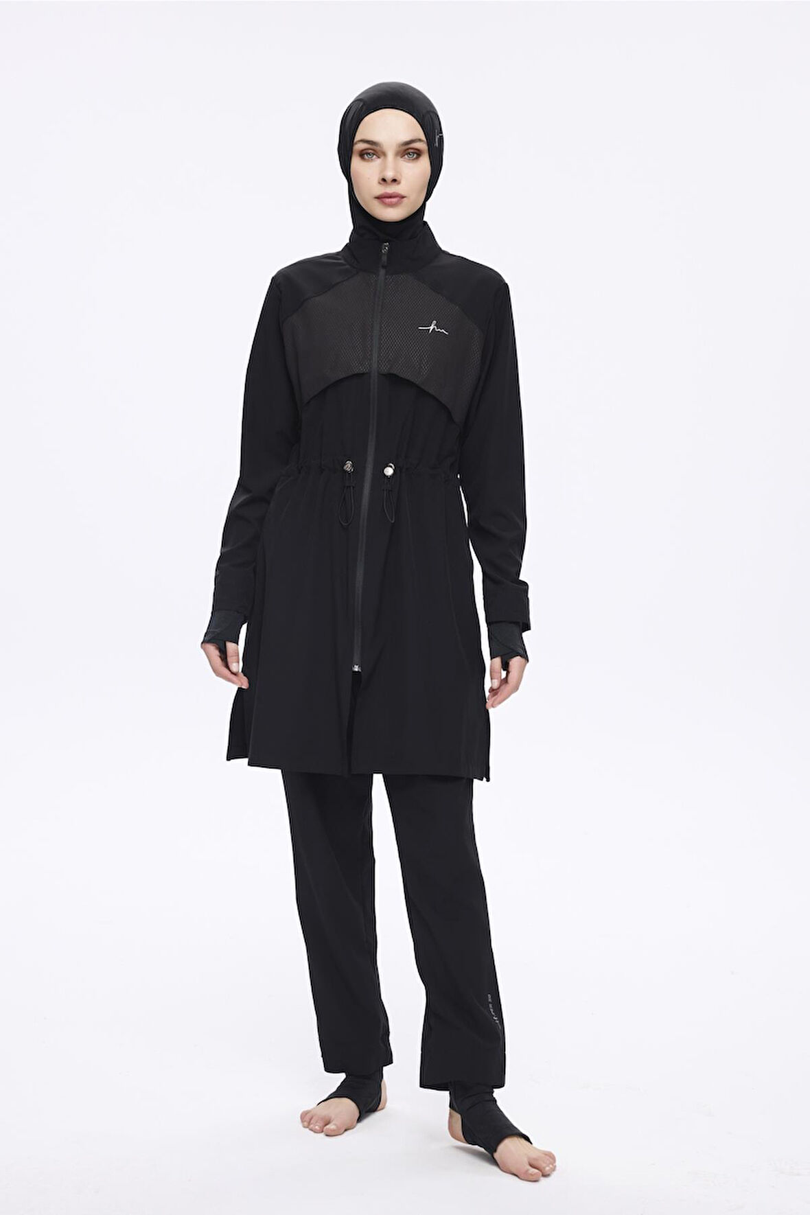 Haşema Performans Serisi Siyah Esnek Dokuma 6 Parça Tam Tesettür Mayo Takımı H-Per50 2020