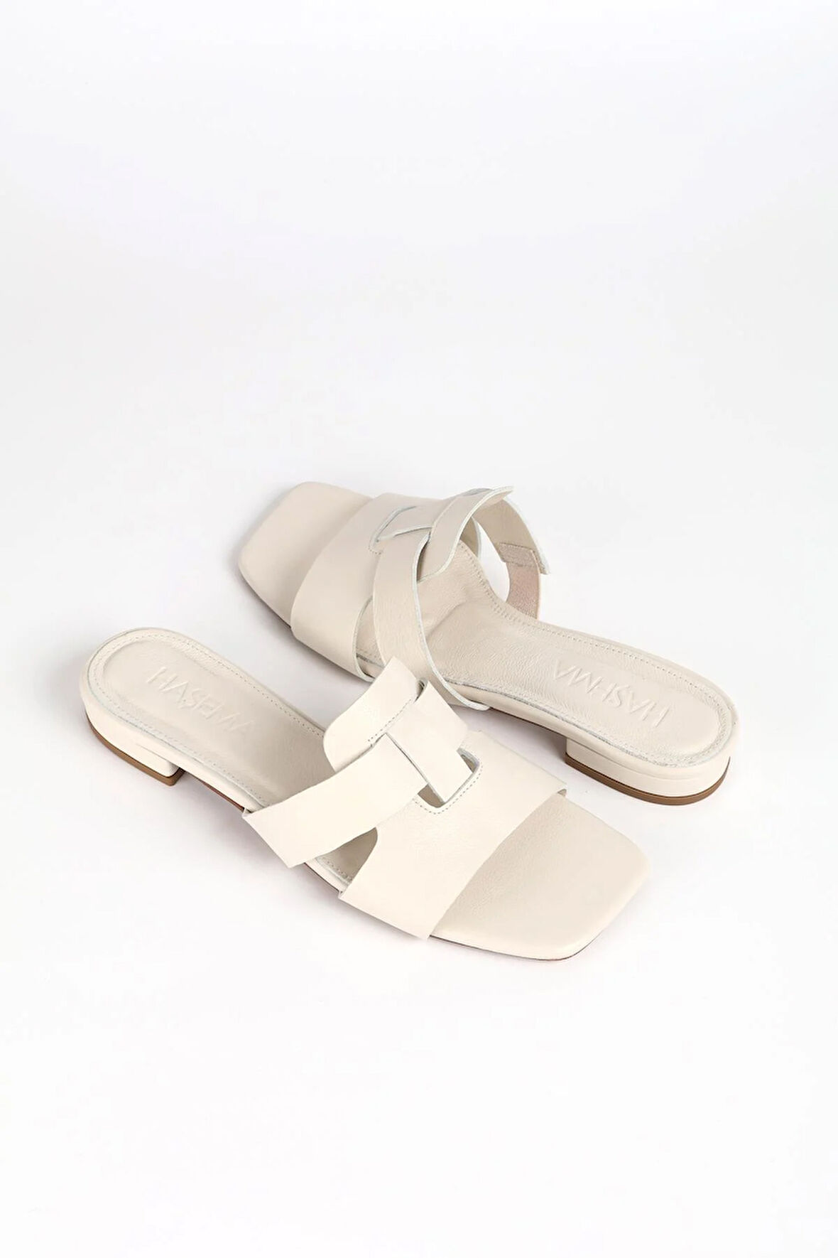 Haşema Kadın Deri Ekru Terlik 9760