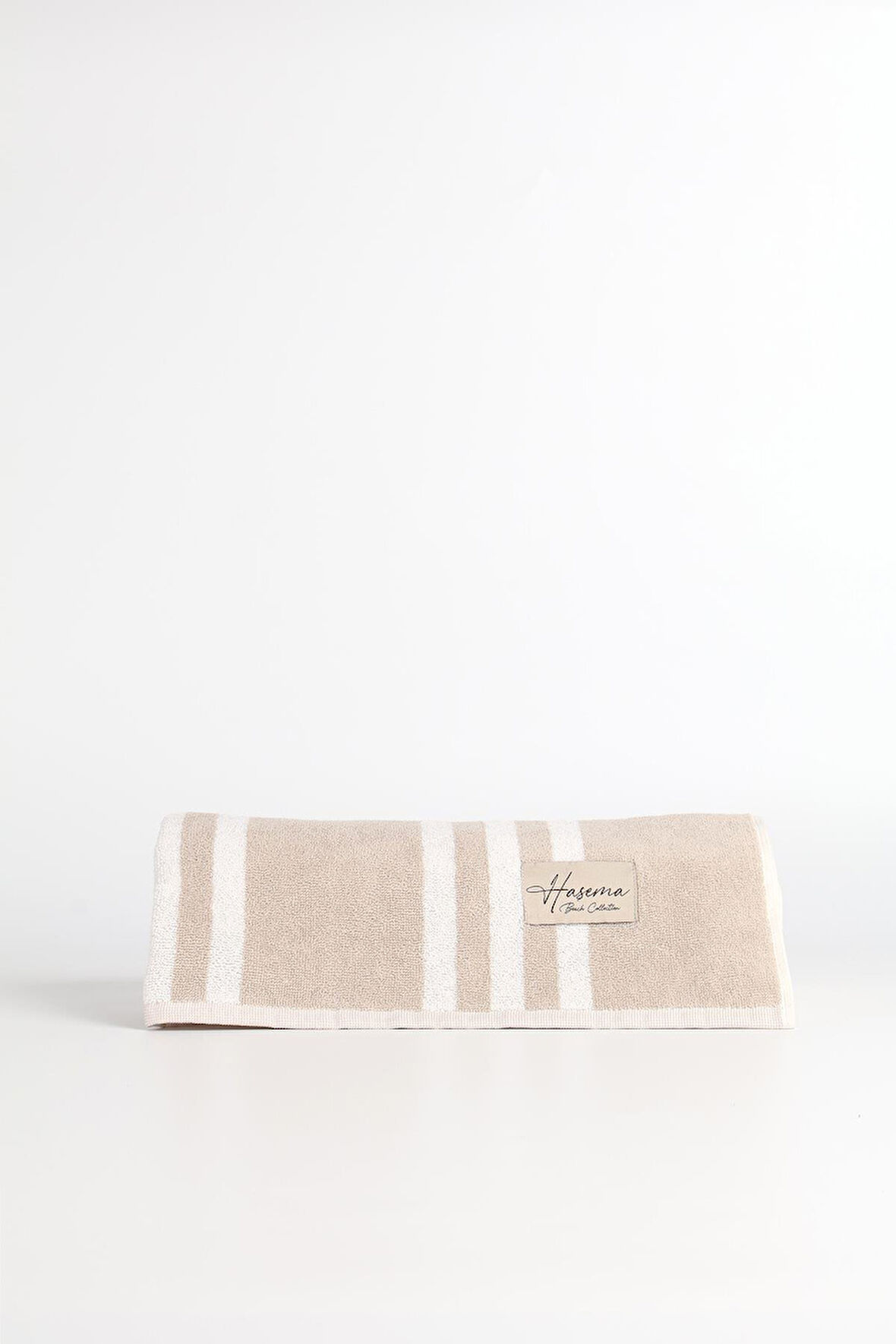 Haşema Bej Şerit Detaylı Beyaz Plaj Havlusu 28