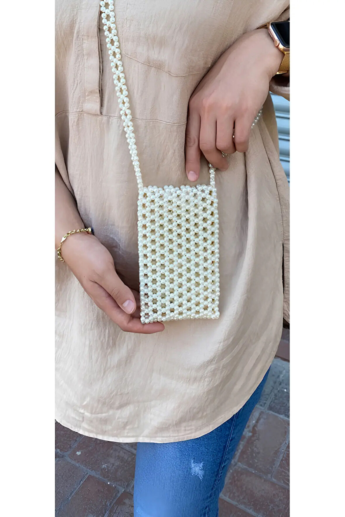 El Örmesi - İnci Mini Çapraz Askılı Çanta- Günlük ,Özel Gün (Nikah,Düğün)